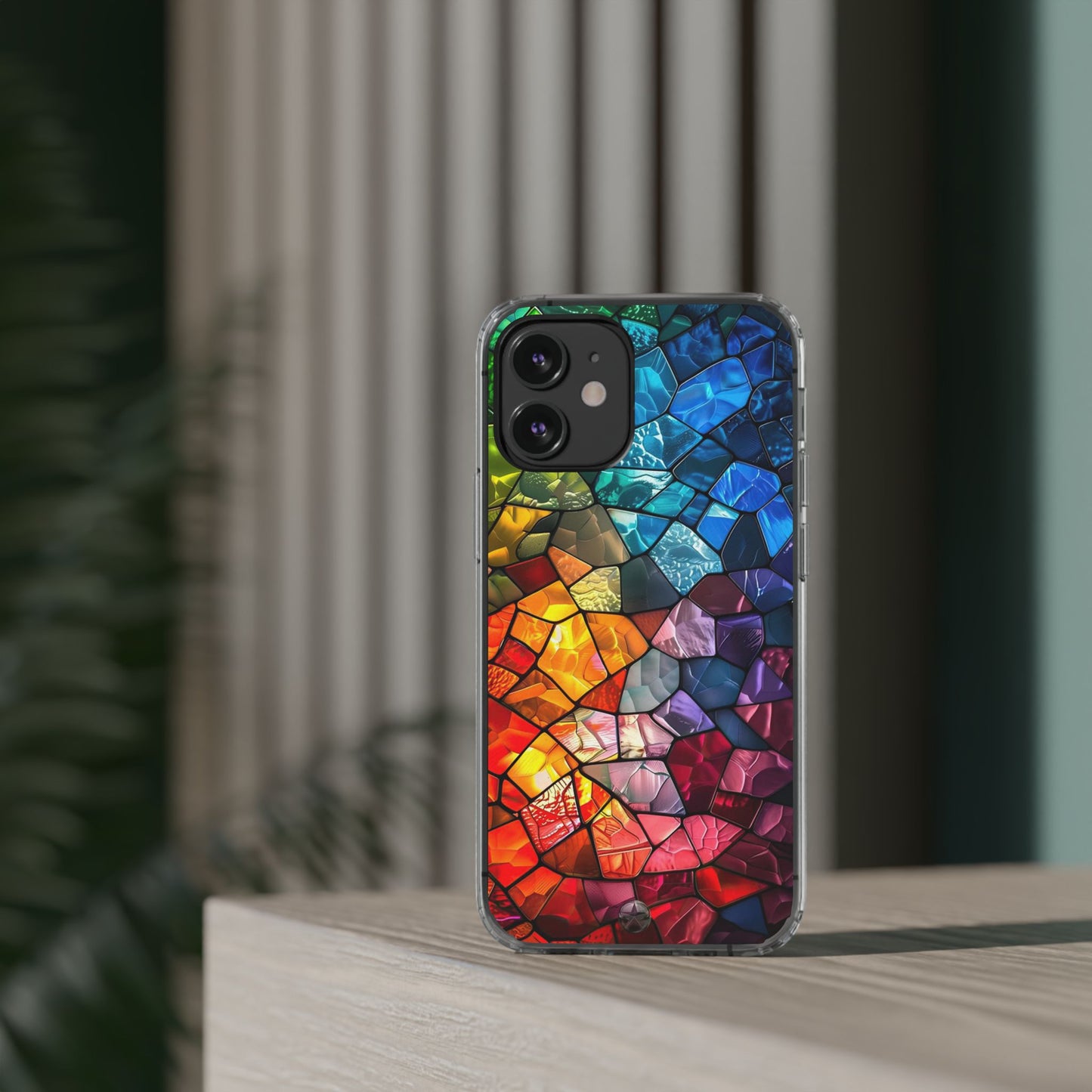 Vibrant Clear Phone Case, Colorful Stained Glass Design