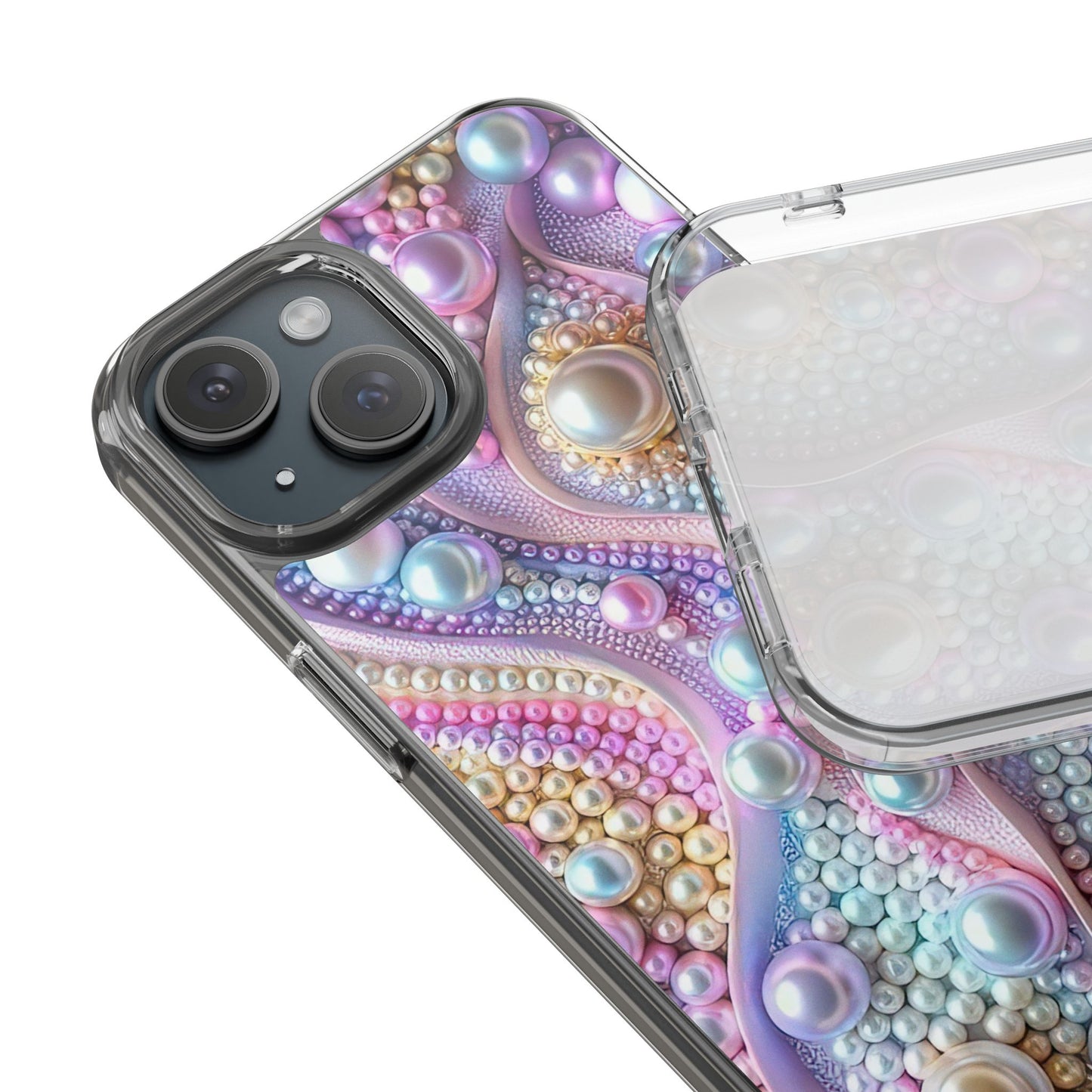 Colorful Pearl Wave Clear Phone Case, Elegant iPhone Cover