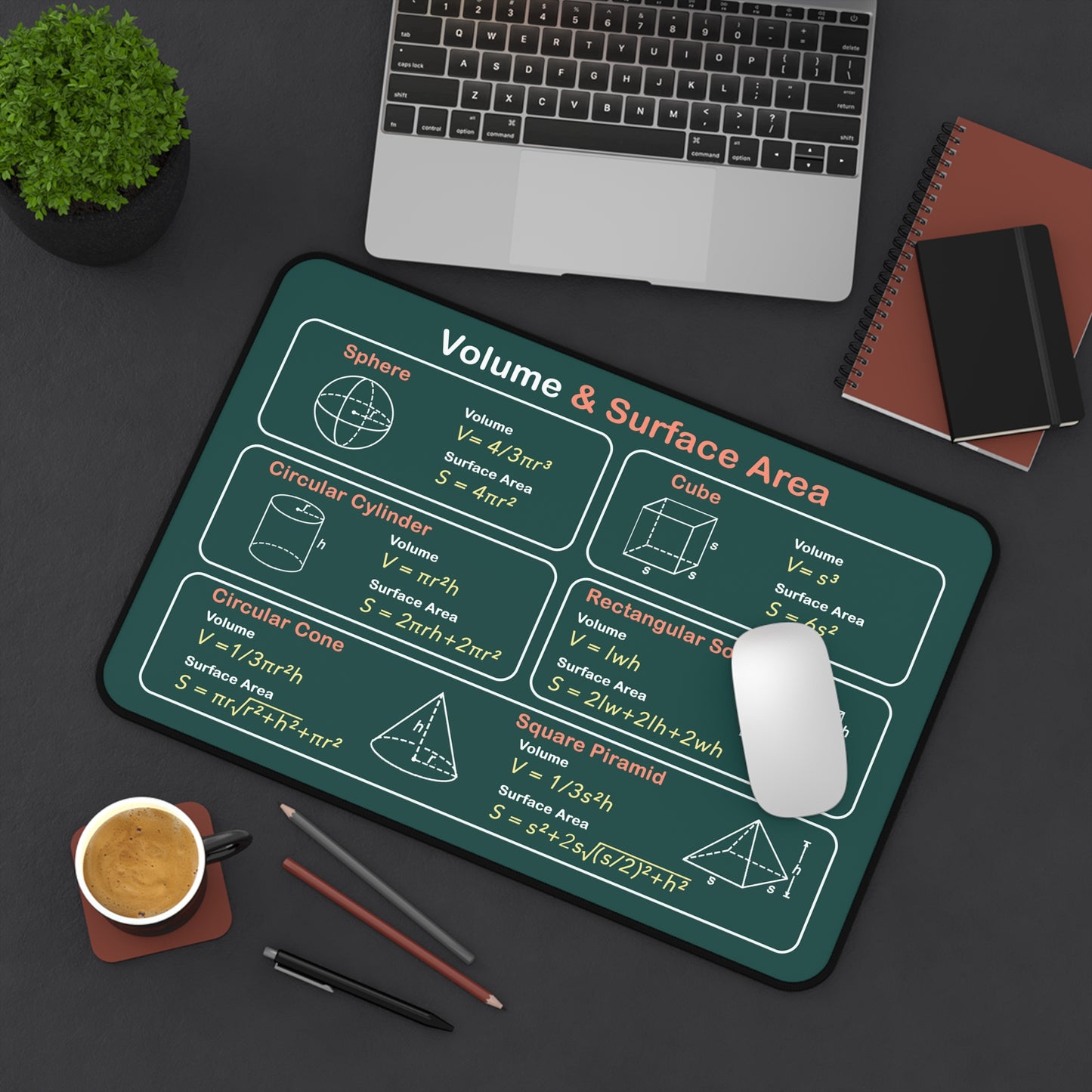 Volume & Surface Area Educational Desk Mat — Math Study Mouse Pad