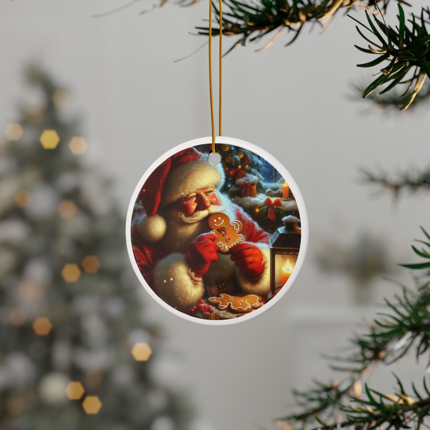 Sweet Moments: Santa and Gingerbread Christmas Ceramic Ornaments, 2-Side Print, (1pc, 3pcs, 5pcs, 10pcs)