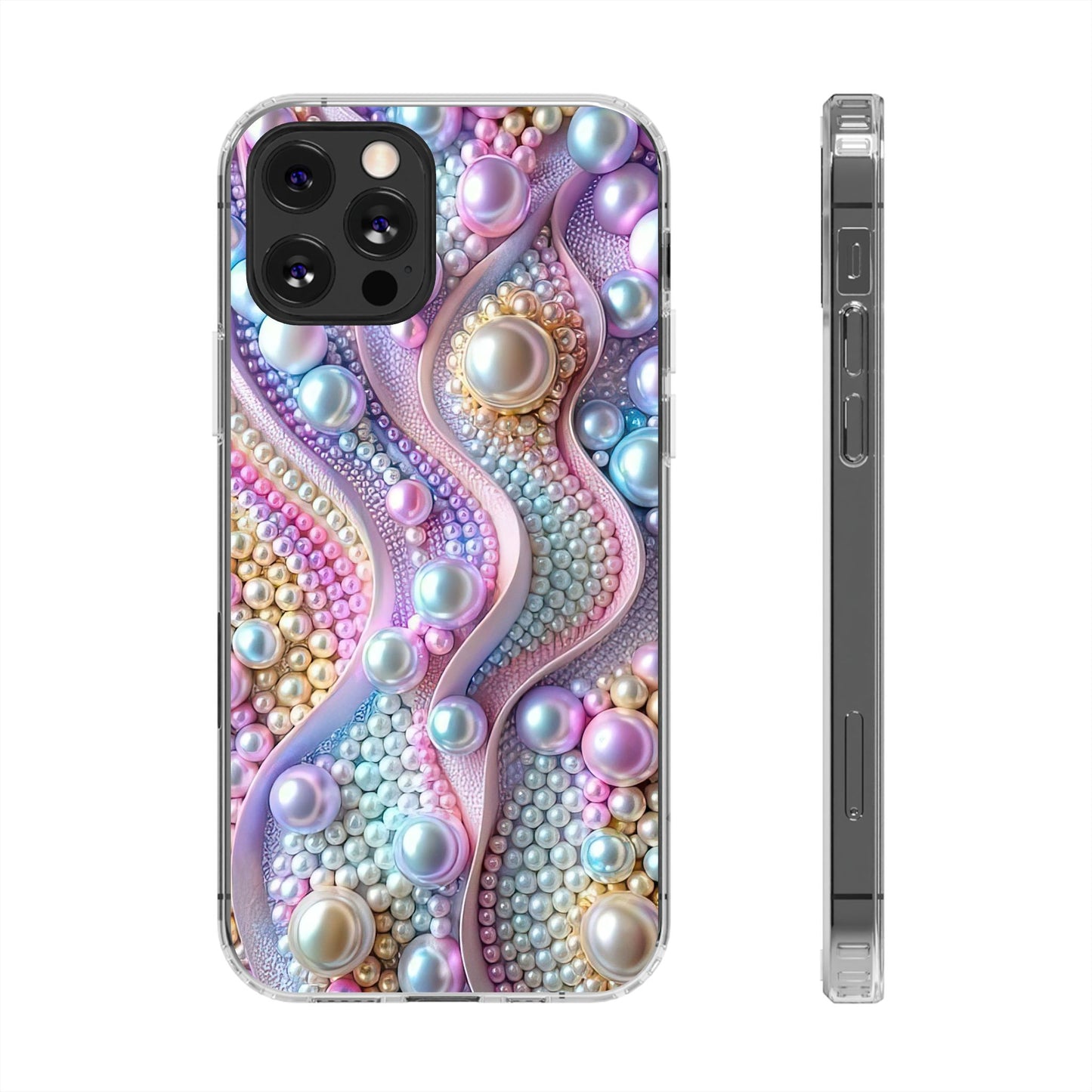 Colorful Pearl Wave Clear Phone Case, Elegant iPhone Cover