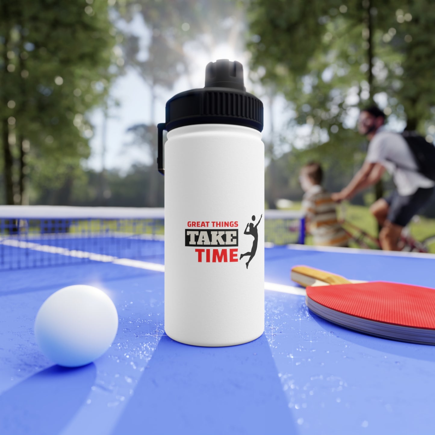 Great Things Take Time Stainless Steel Water Bottle, Sports Lid