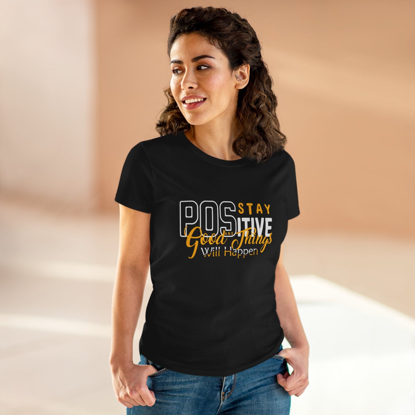 Stay Positive Women's Cotton Tee - Inspirational Motivational T-Shirt