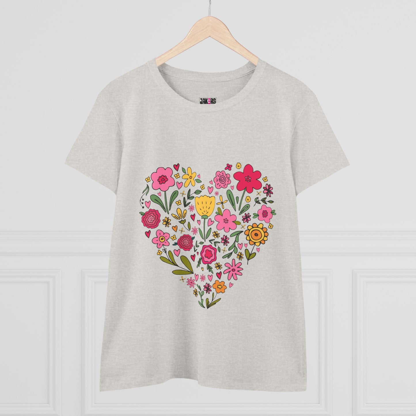 Floral Heart Women's Cotton Tee - Cute Everyday T-Shirt