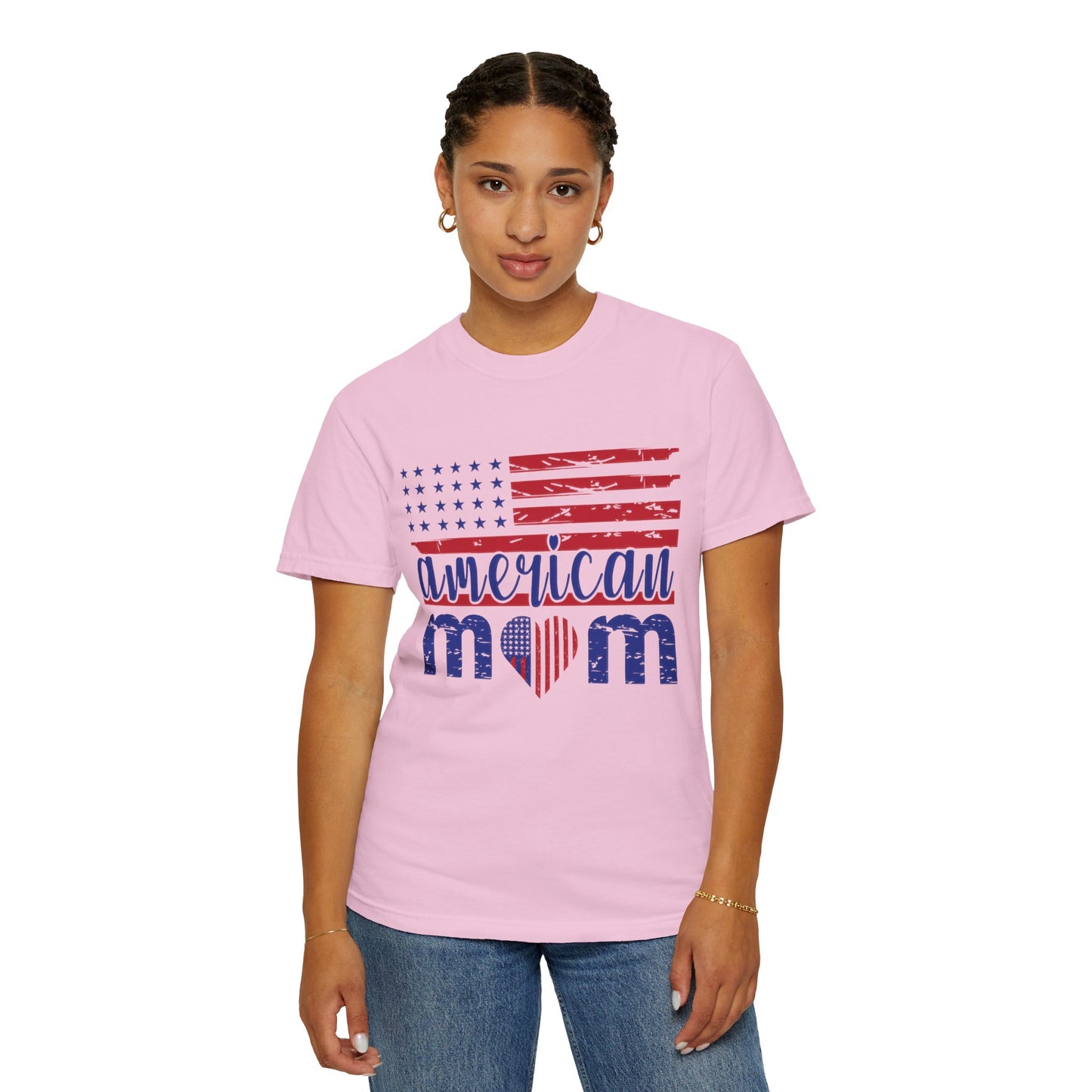 American Mom Garment-Dyed T-Shirt - Patriotic Tee for Moms