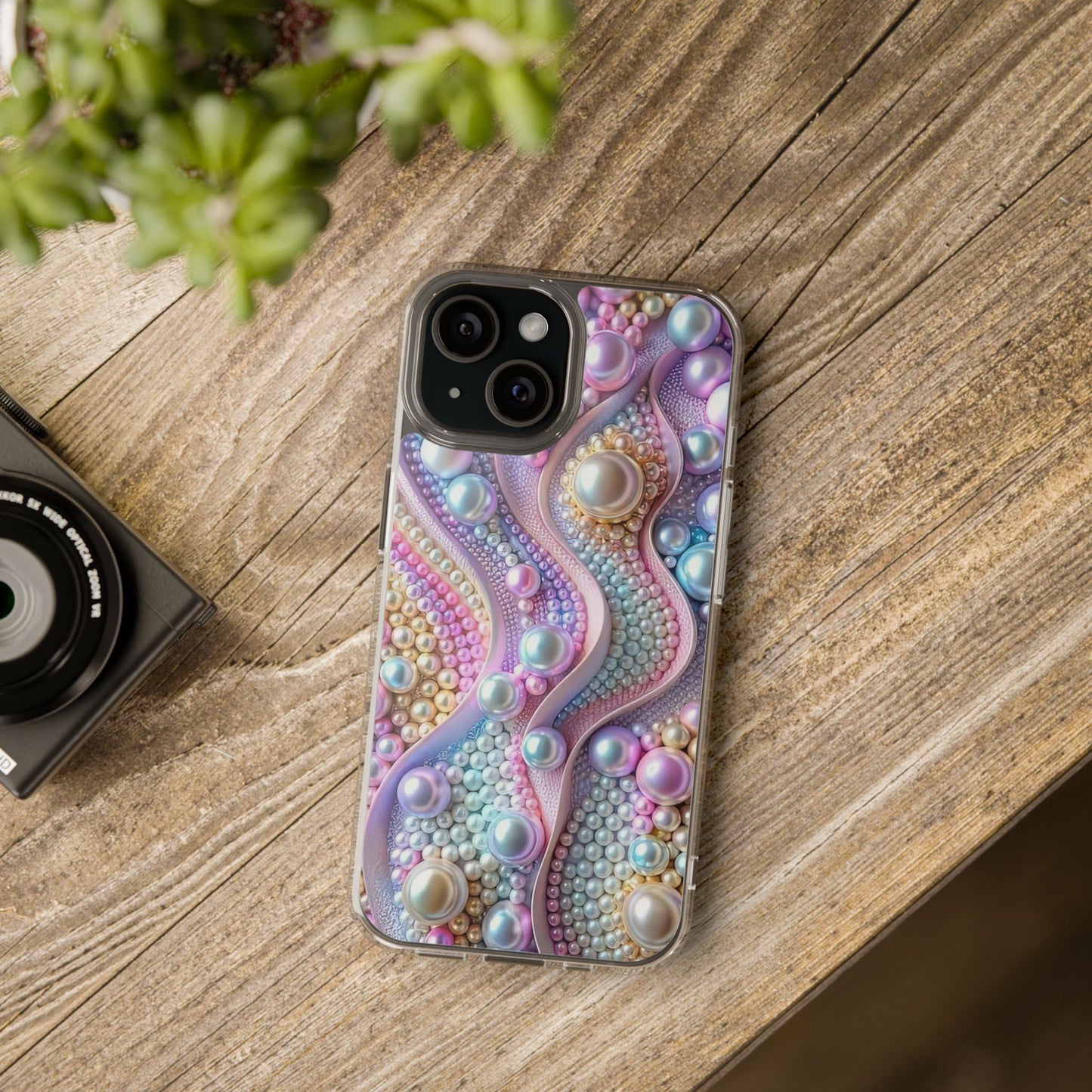 Colorful Pearl Wave Clear Phone Case, Elegant iPhone Cover
