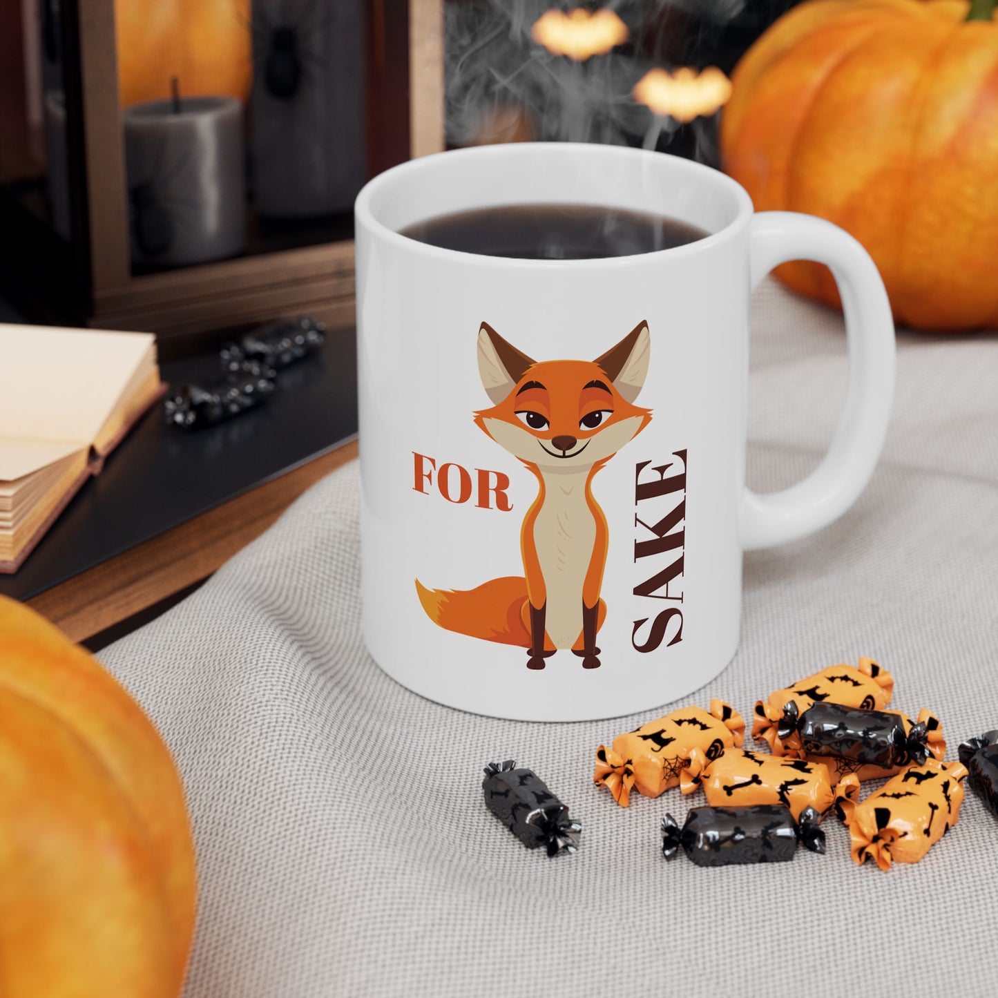 Funny Ceramic Mug - "For Fox Sake" Humorous Coffee Cup,  Quirky Drinkware, Perfect for Holiday or Birthday Gifts, 11oz & 15oz