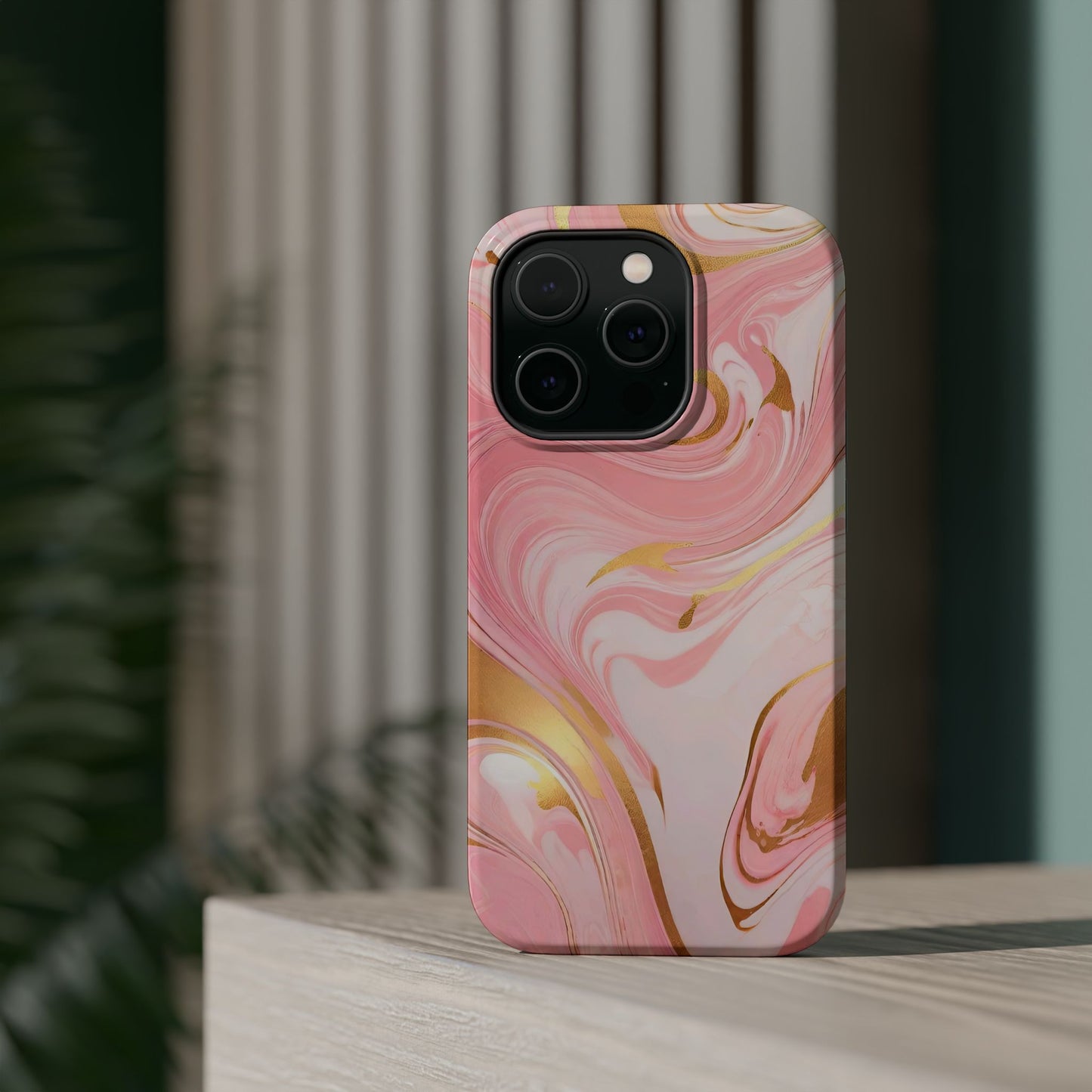 Stylish Magnetic Phone Case, Pink Marble Protective Cover
