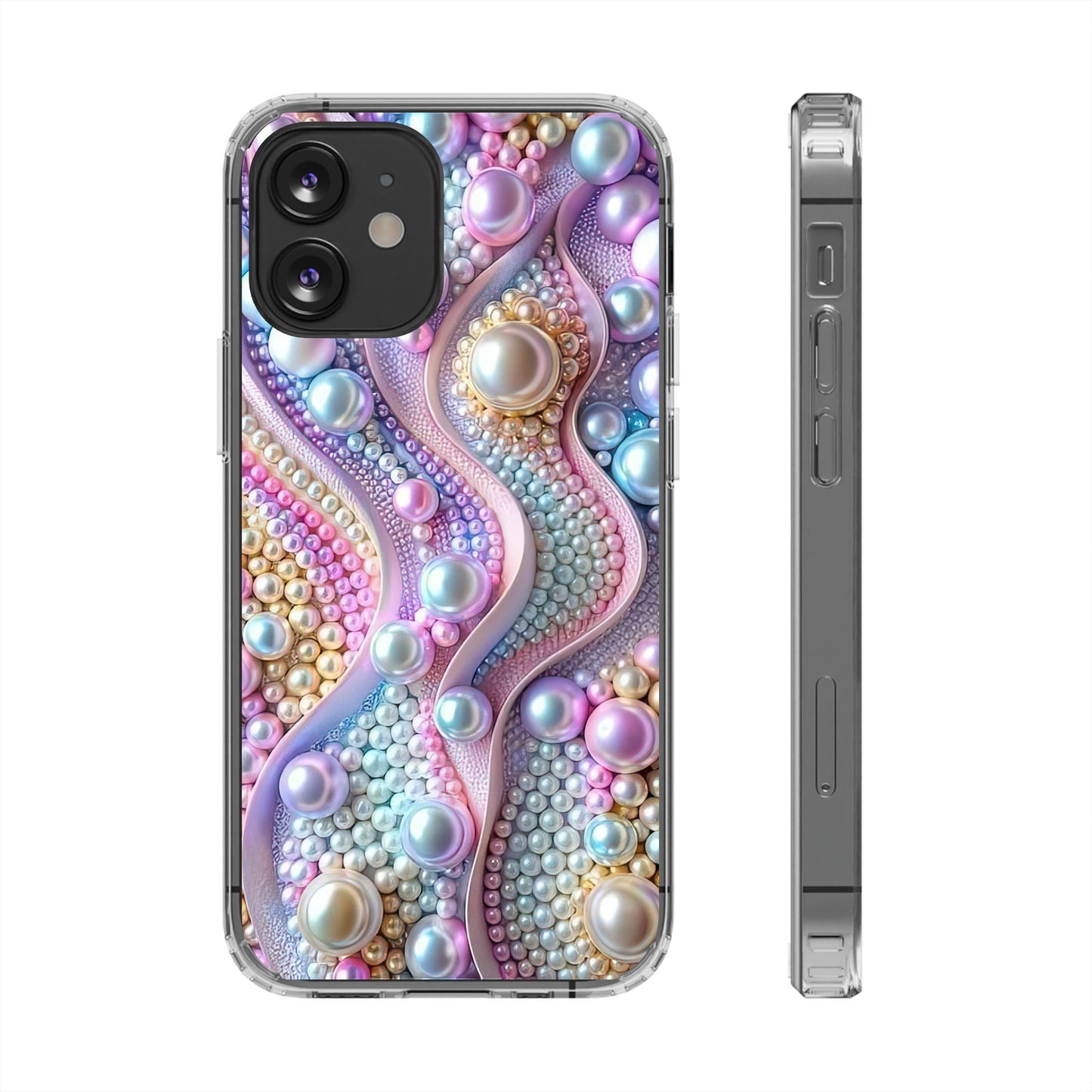 Colorful Pearl Wave Clear Phone Case, Elegant iPhone Cover