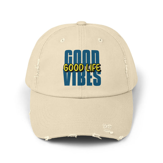 Good Vibes Good Life Unisex Distressed Cap