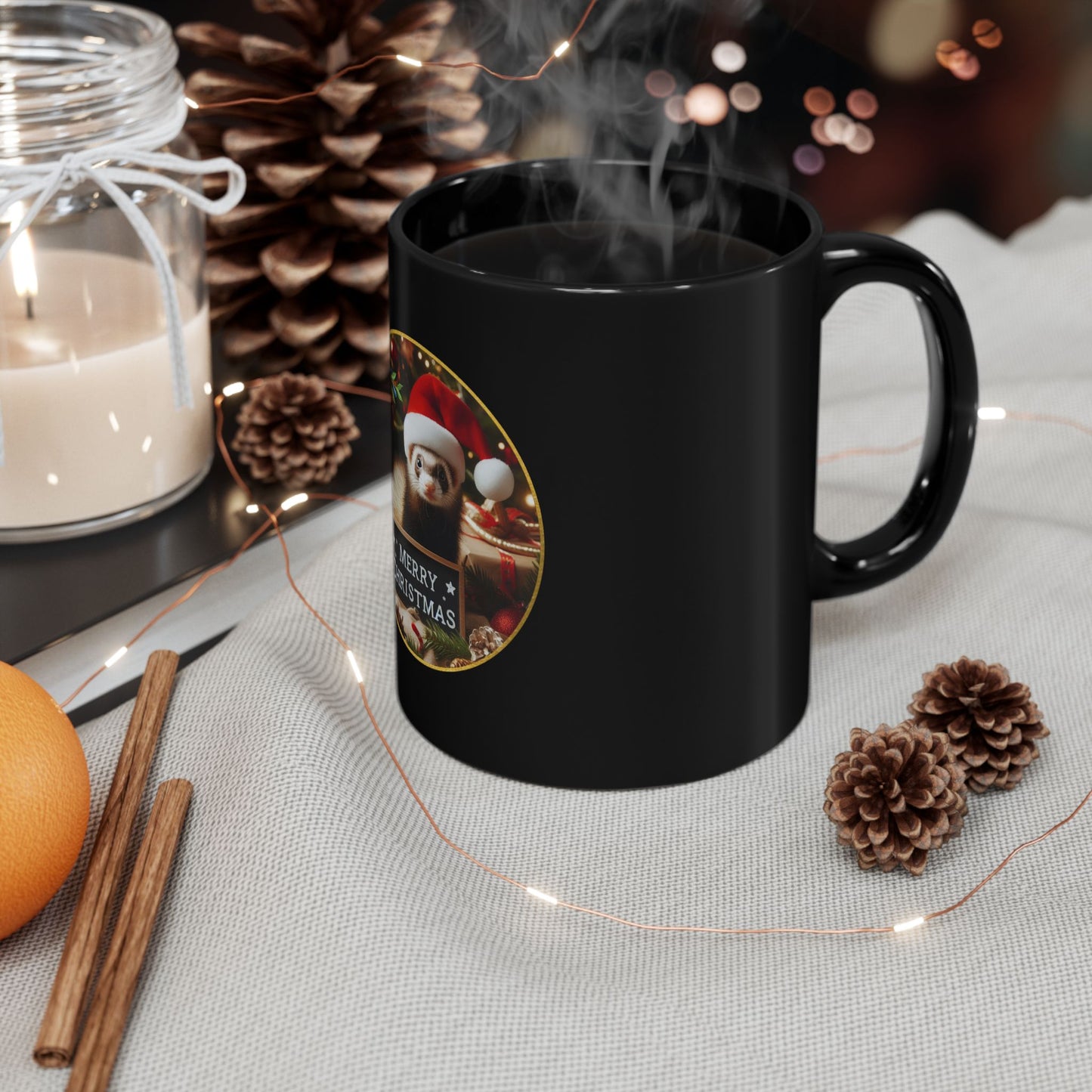 Santa's Little Ferret Black Mug - 11oz, 15oz