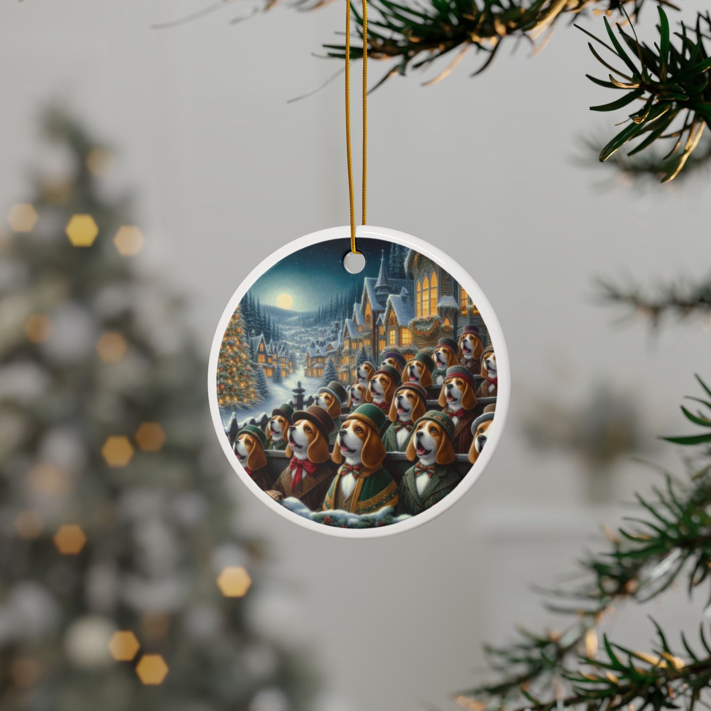 Snowy Serenade Ceramic Ornaments, 2-Side Print, (1pc, 3pcs, 5pcs, 10pcs)