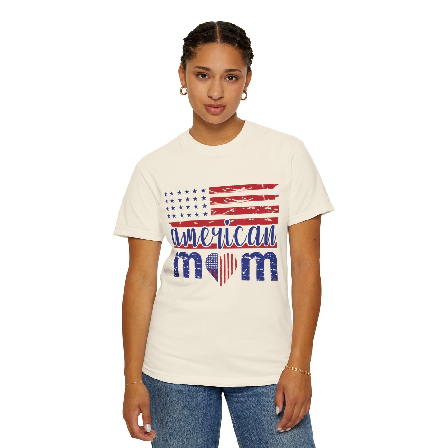 American Mom Garment-Dyed T-Shirt - Patriotic Tee for Moms
