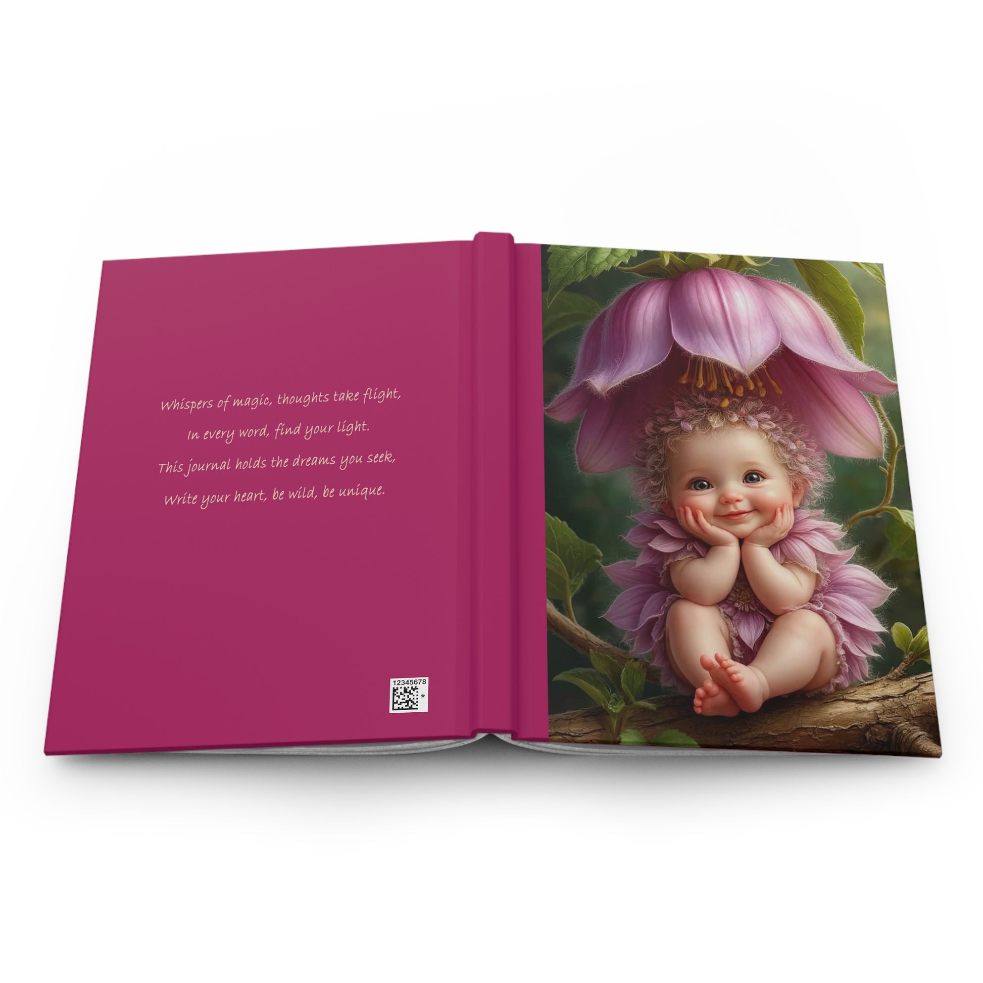 Whimsical Floral Hardcover Journal, Cute Baby Fairy Design