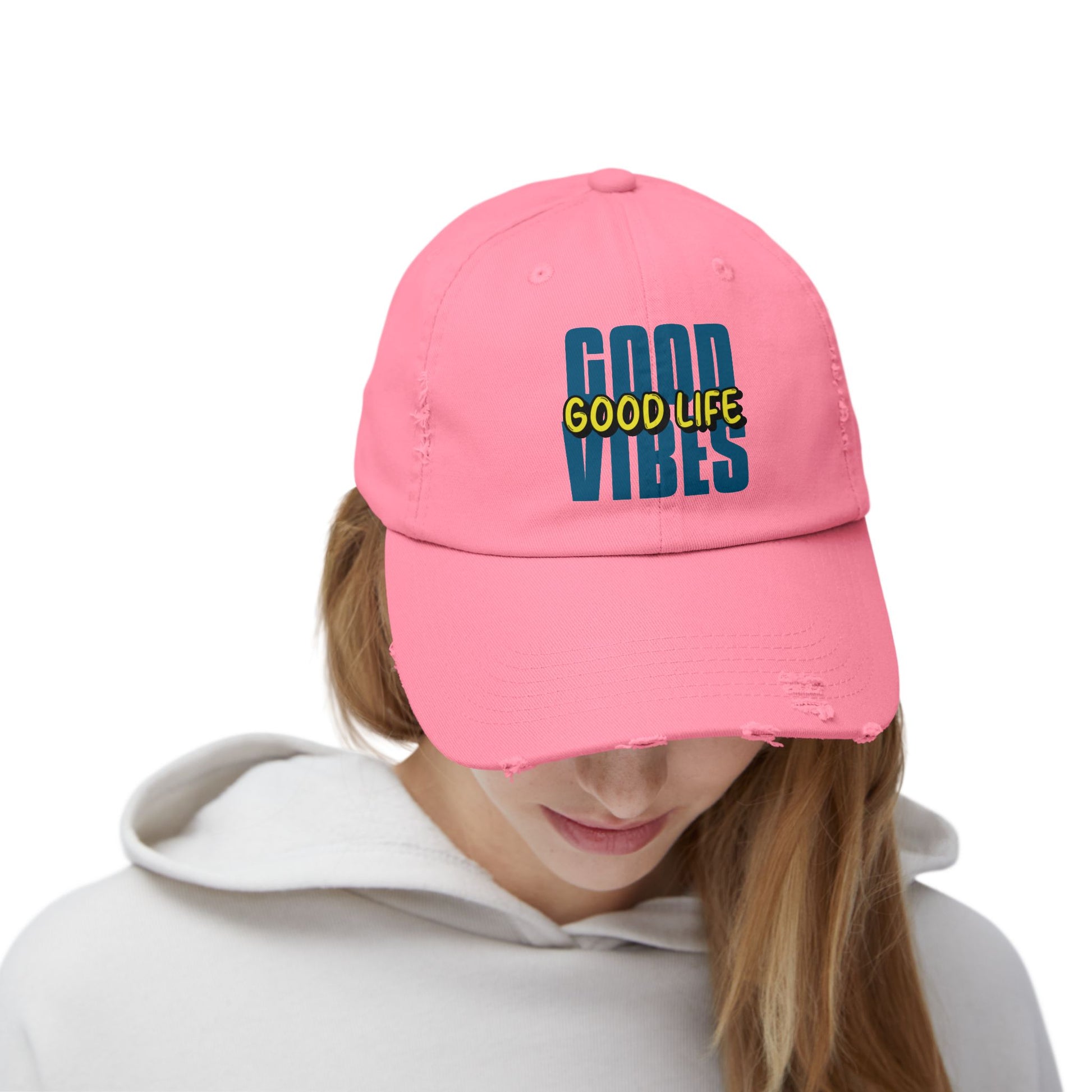 Good Vibes Good Life Unisex Distressed Cap