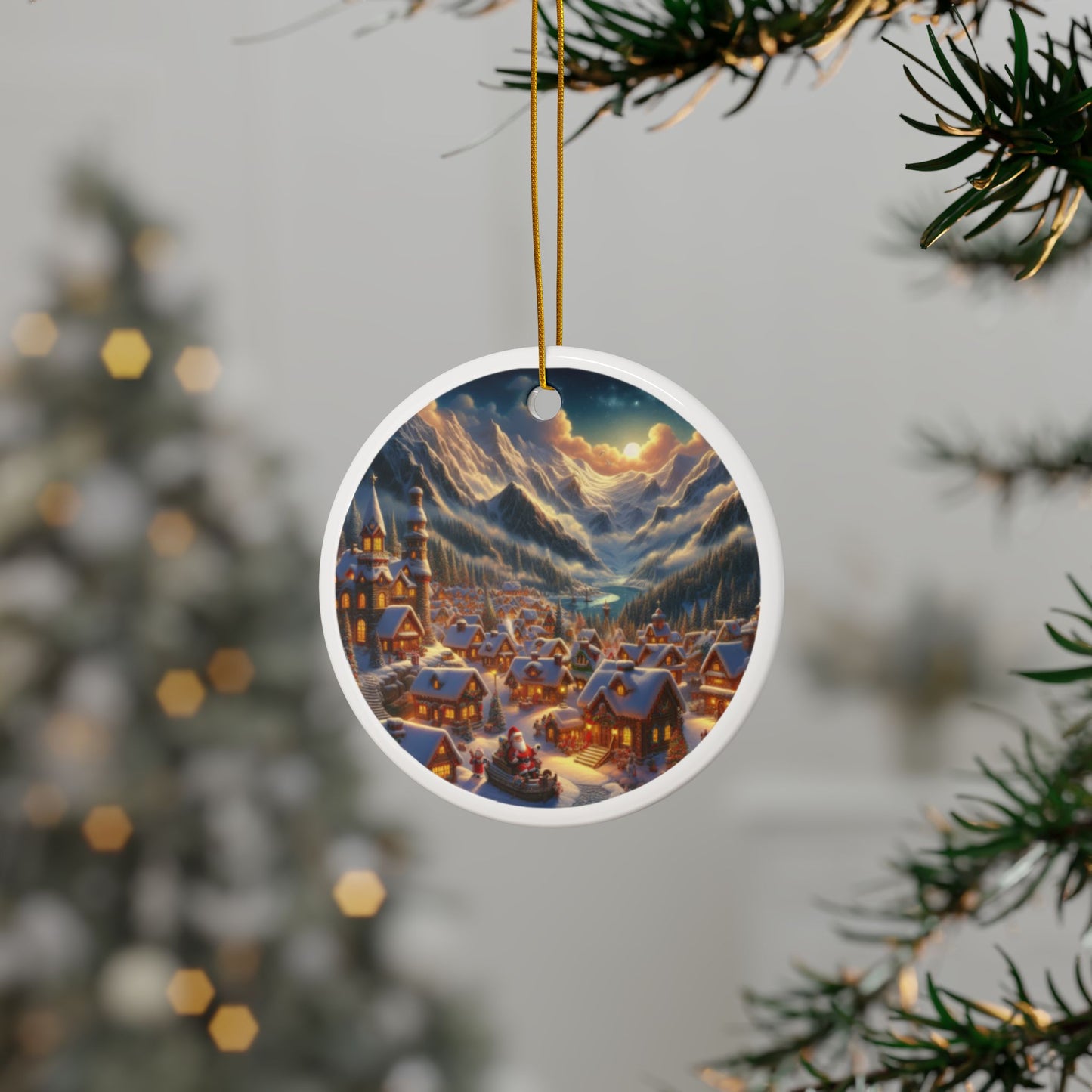 Winter’s Magic Village Christmas Ceramic Ornaments, 2-Side Print, (1pc, 3pcs, 5pcs, 10pcs)