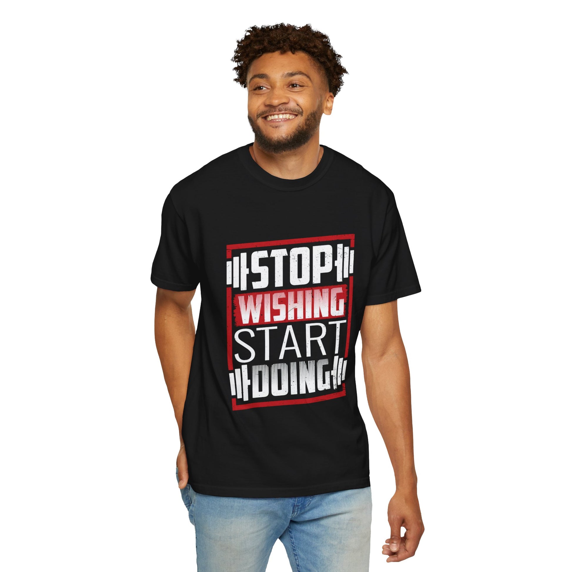 Motivational Workout T-Shirt - 'Stop Wishing Start Doing'