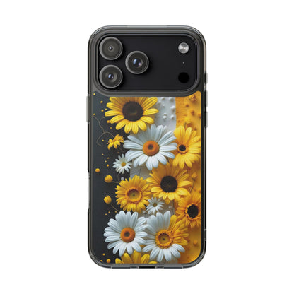 Clear Floral Phone Case - Yellow and White Daisy Pattern Colorful Spring Accessory