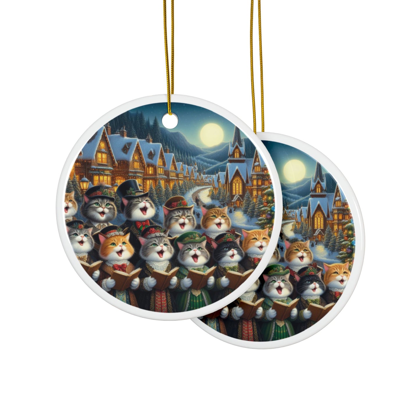 Victorian Christmas Cats Christmas Ceramic Ornaments (1pcs, 3pcs, 5pcs, 10pcs) 2-Side Print