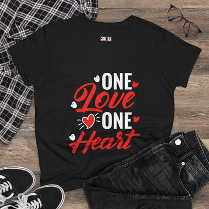 One Love One Heart Women's Midweight Cotton Tee - Cute, Casual Valentine's Apparel