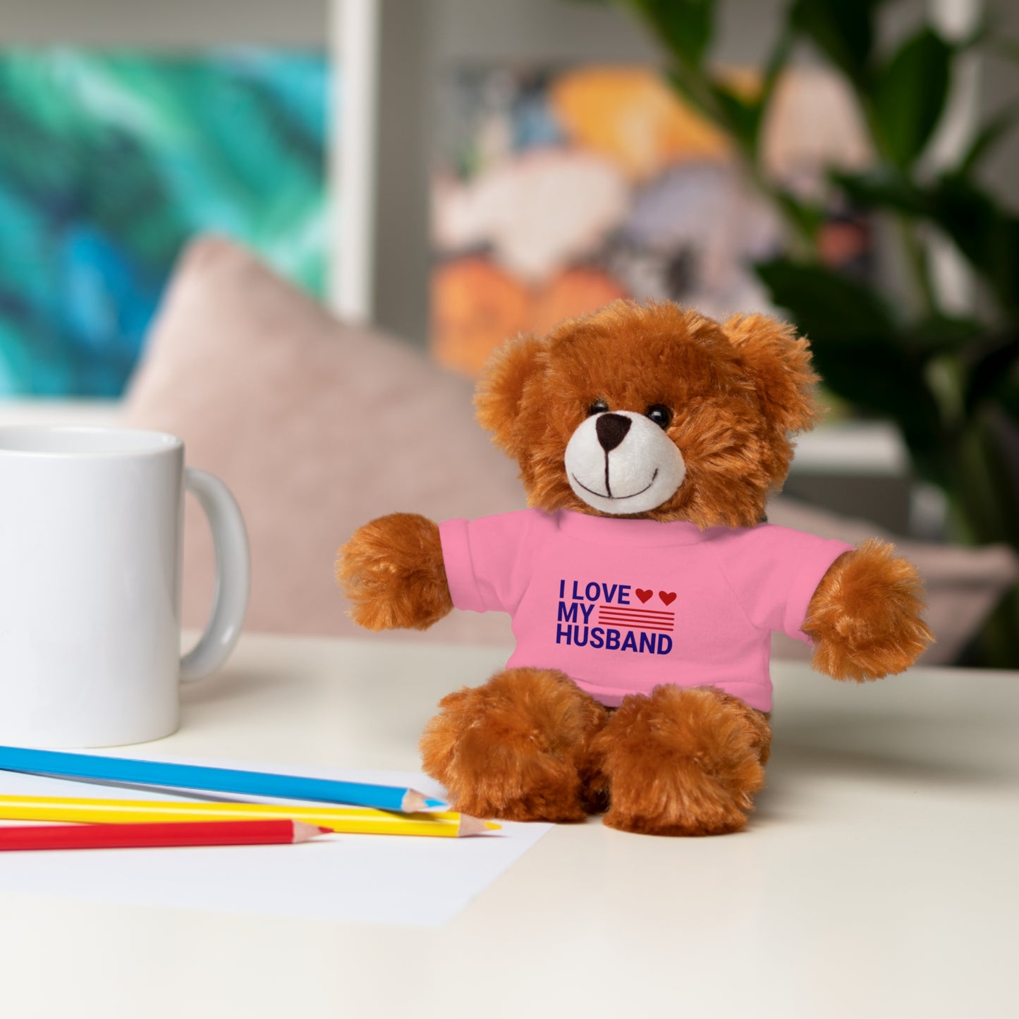 Stuffed Animal with "I love my husband" Tee, Gift for husband