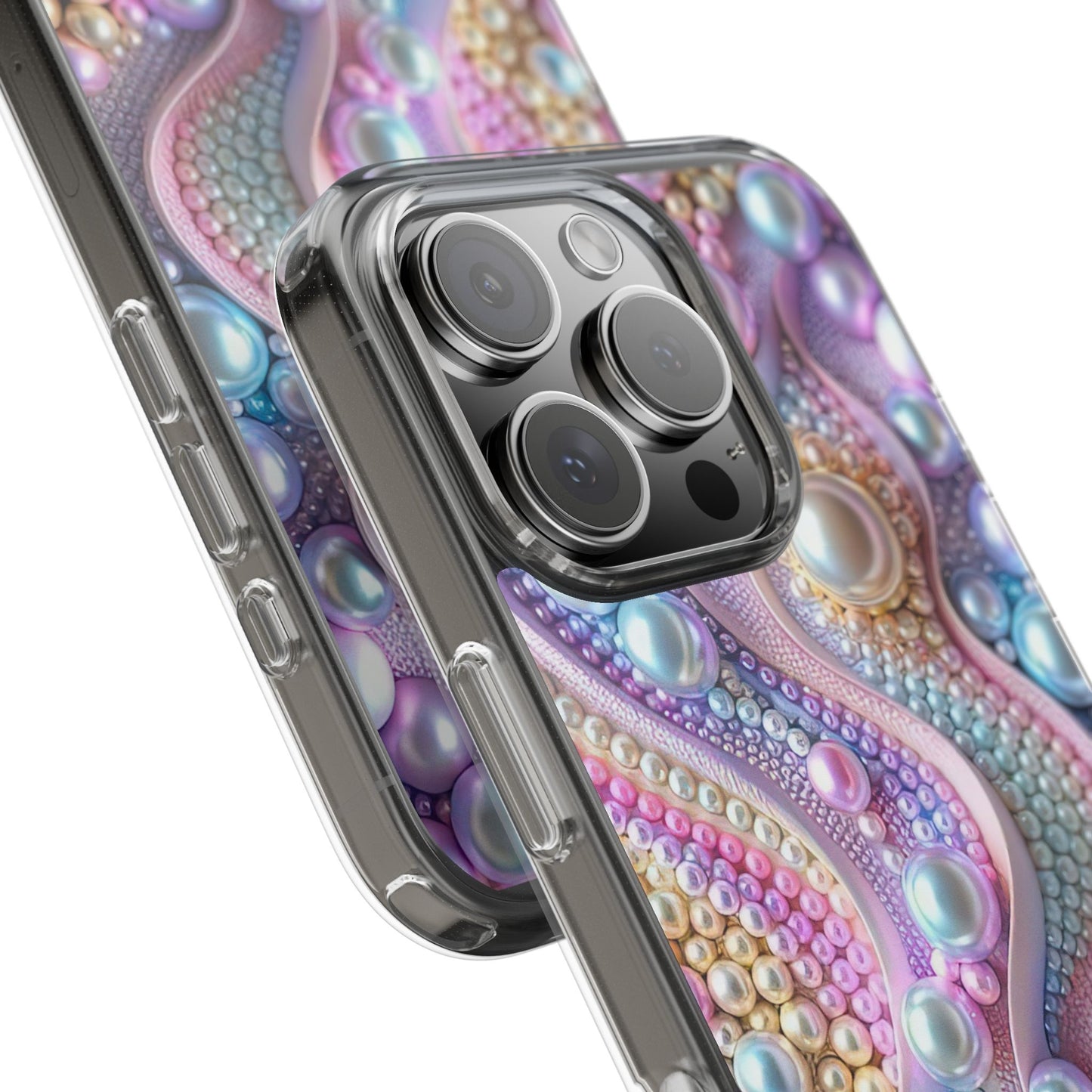 Colorful Pearl Wave Clear Phone Case, Elegant iPhone Cover