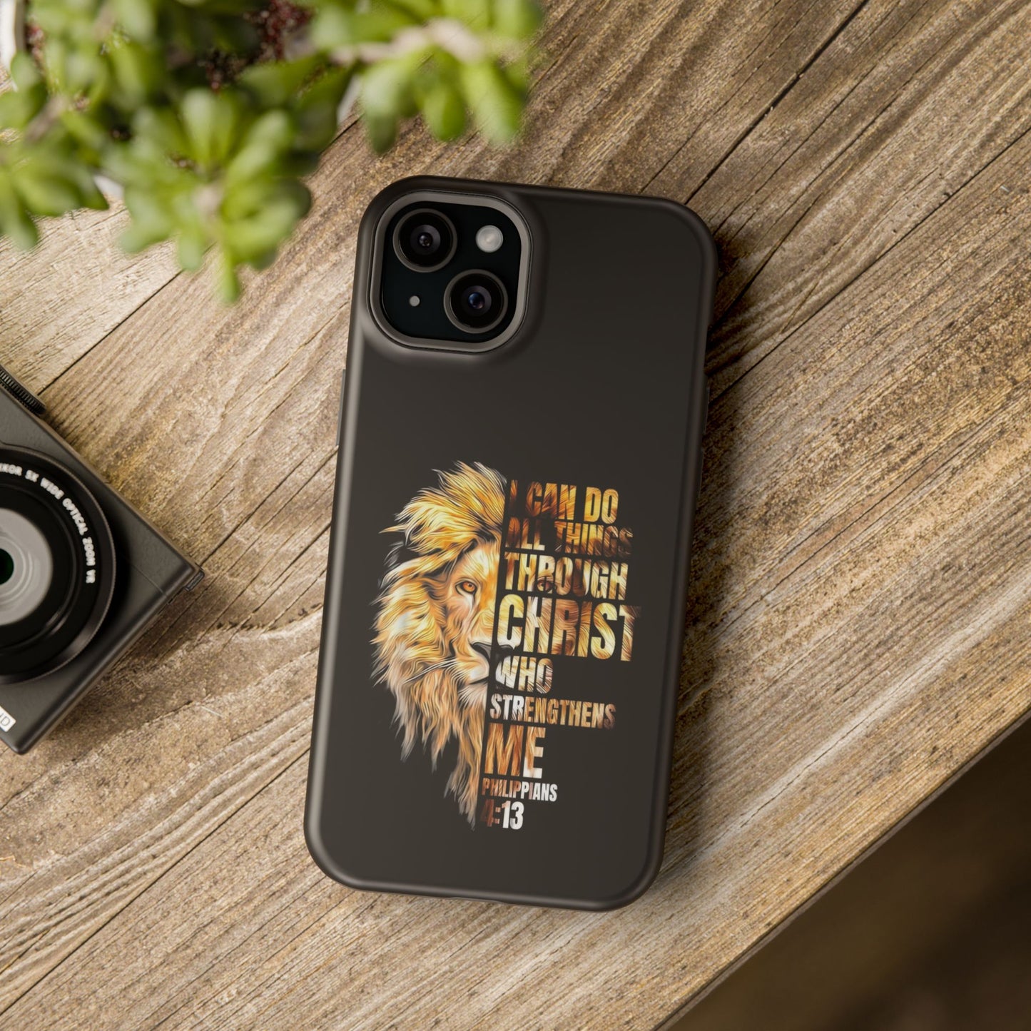 Inspirational Lion Magnetic iPhone Case, Strength & Faith, Christian Accessories