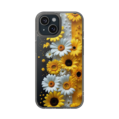 Clear Floral Phone Case - Yellow and White Daisy Pattern Colorful Spring Accessory