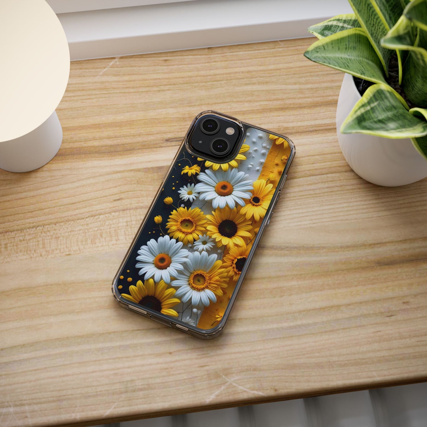 Clear Floral Phone Case - Yellow and White Daisy Pattern Colorful Spring Accessory