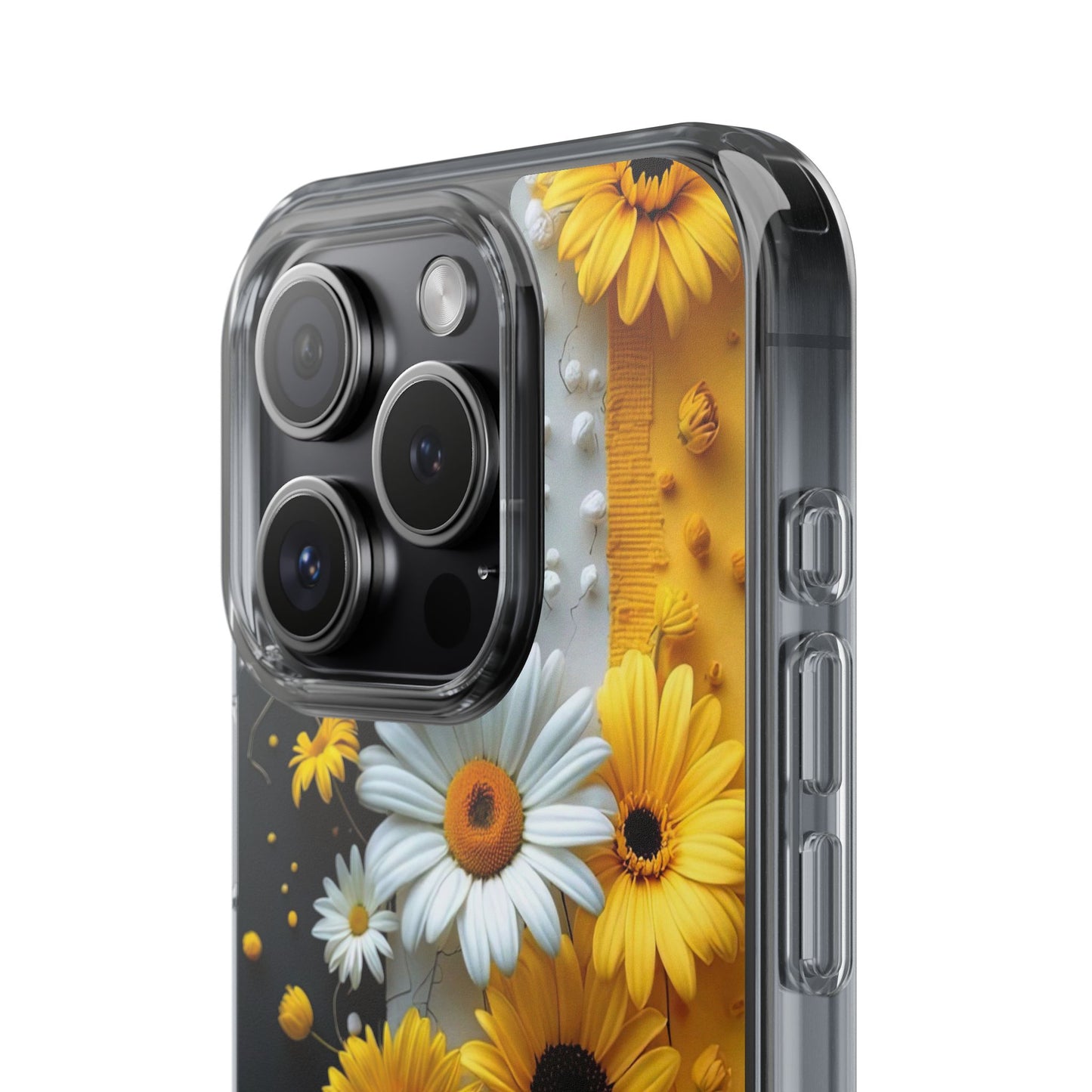 Clear Floral Phone Case - Yellow and White Daisy Pattern Colorful Spring Accessory