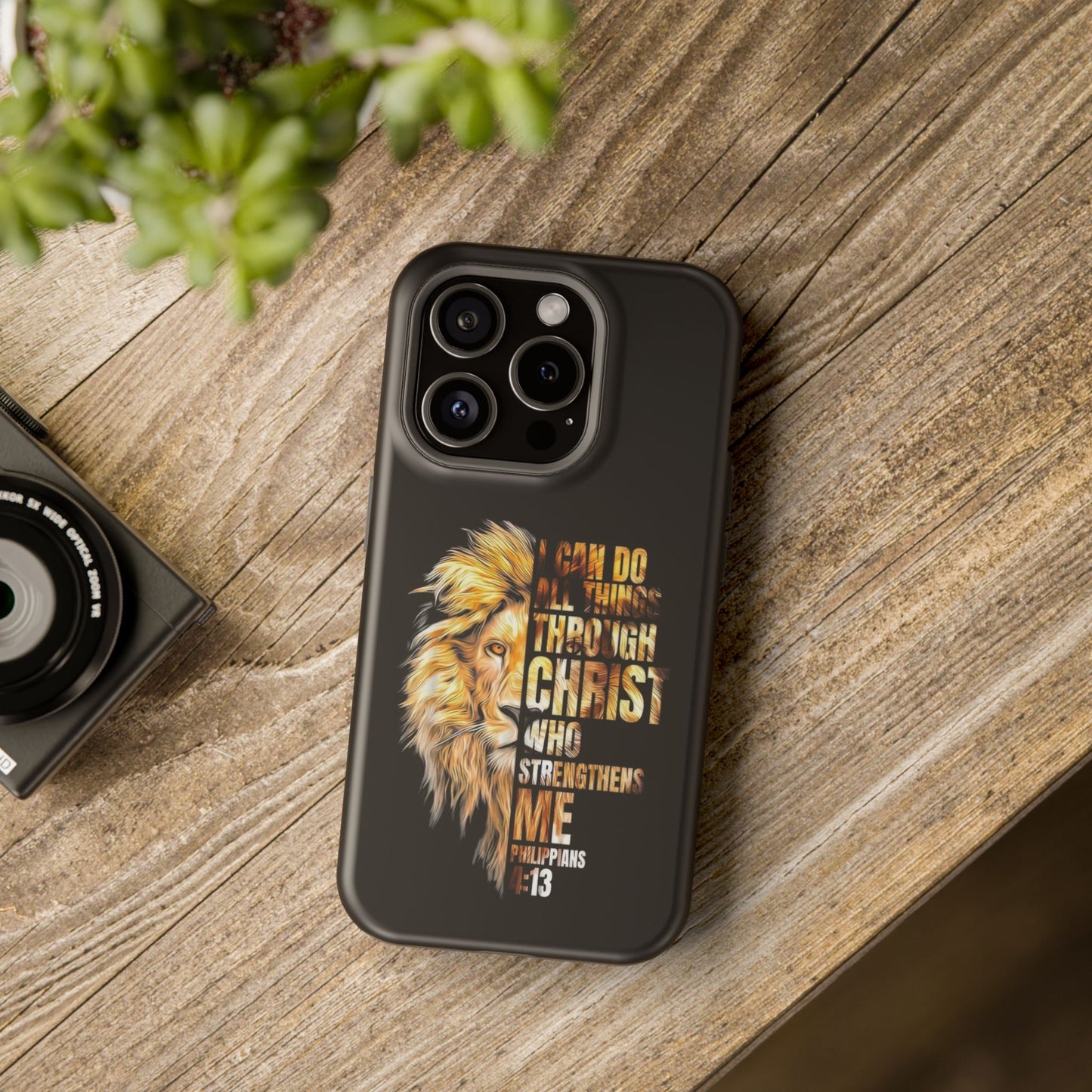 Inspirational Lion Magnetic iPhone Case, Strength & Faith, Christian Accessories