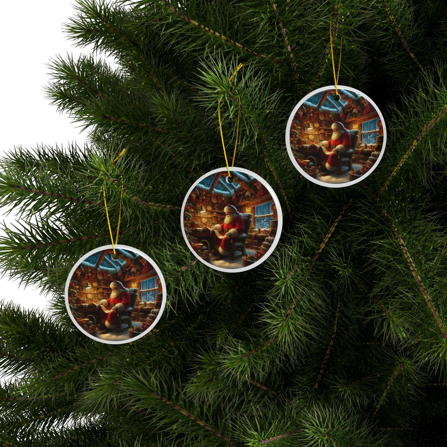 Santa’s Holiday Checklist Christmas Ceramic Ornaments, 2-Side Print, (1pc, 3pcs, 5pcs, 10pcs)