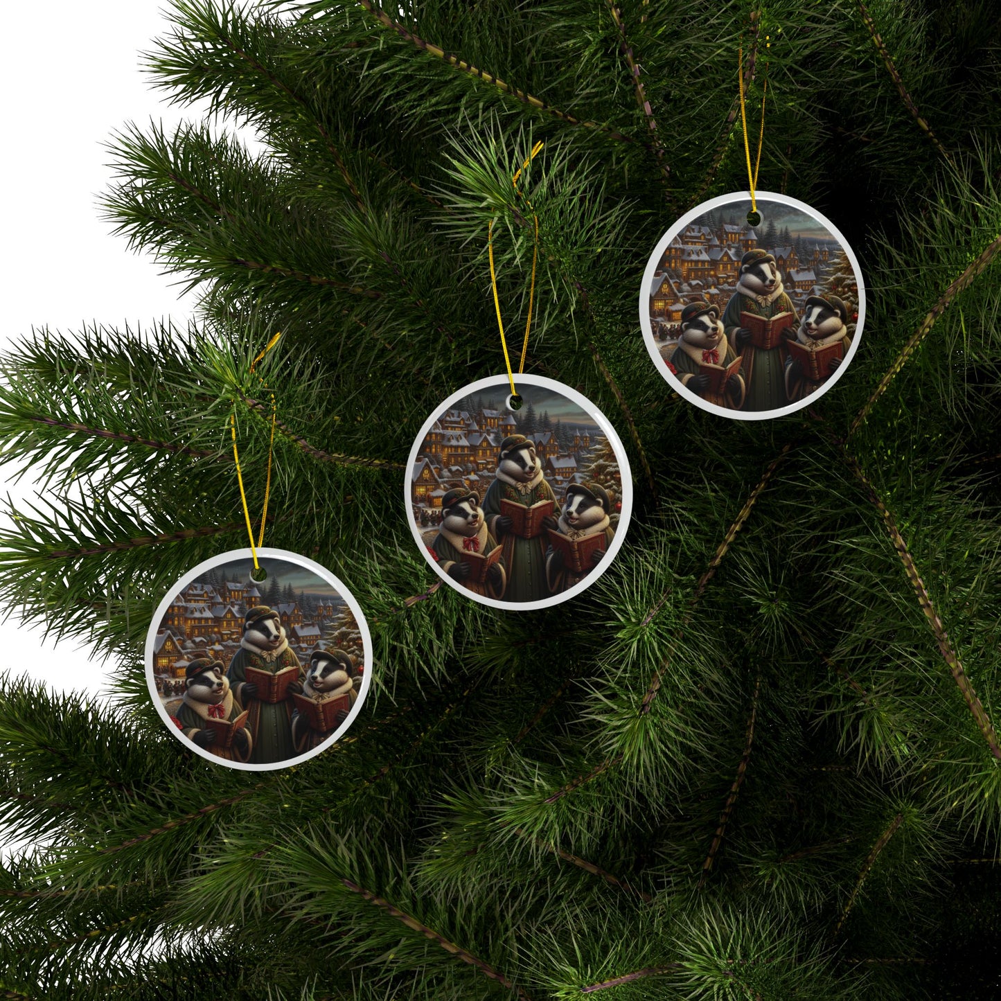 Yuletide Badger Melodies Ceramic Ornaments (1pcs, 3pcs, 5pcs, 10pcs) 2-Side Print