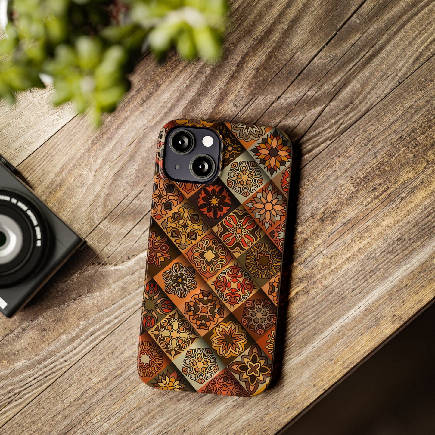Aztec Geometric Slim Case, Boho Orange