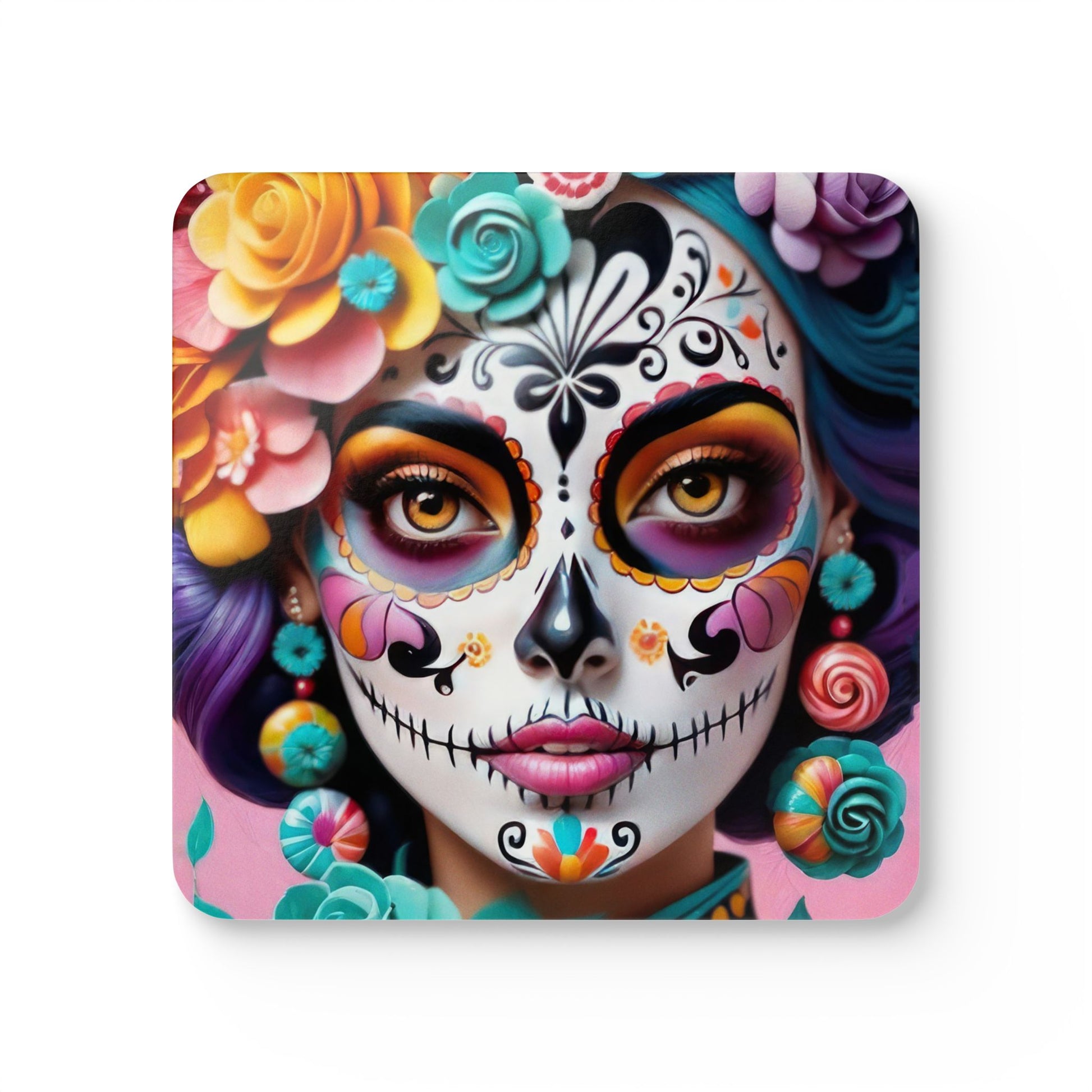 Sugar Skull Cork Coaster Set, Dia de los Muertos Decor