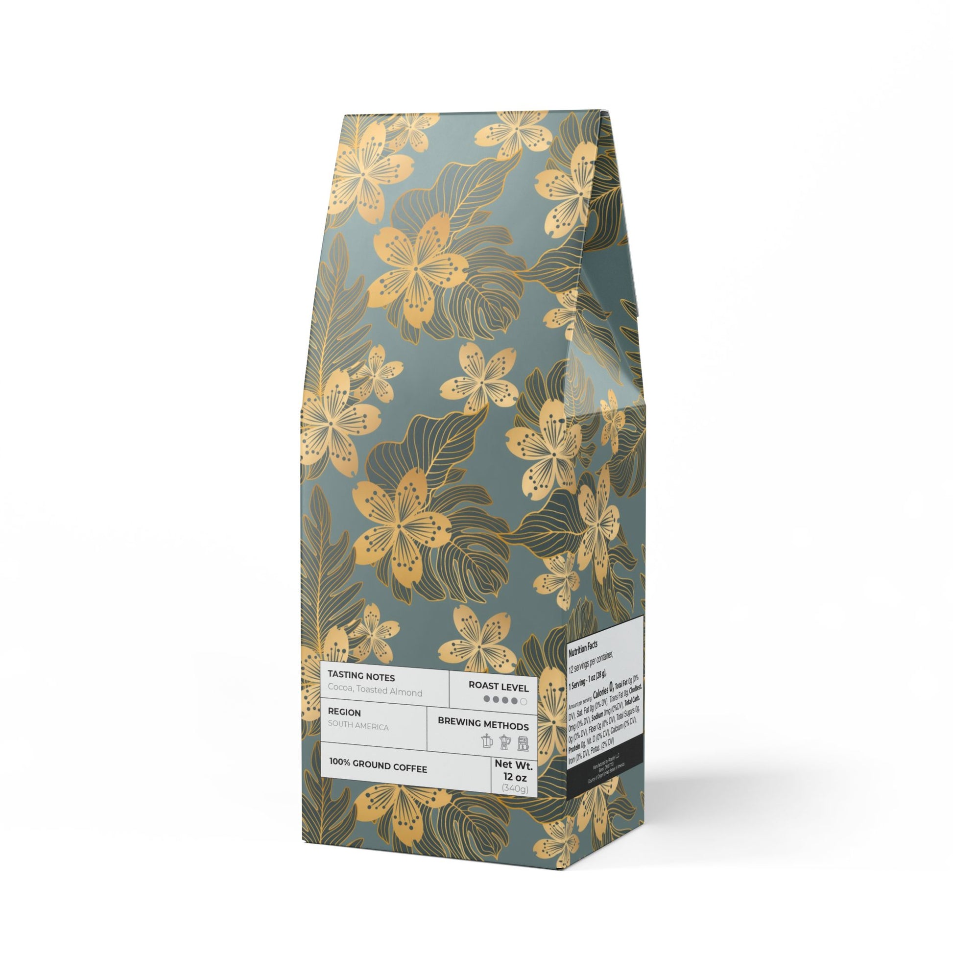 Cascades Coffee Blend (Medium-Dark Roast) / Tasting notes: Toasted nut and cocoa