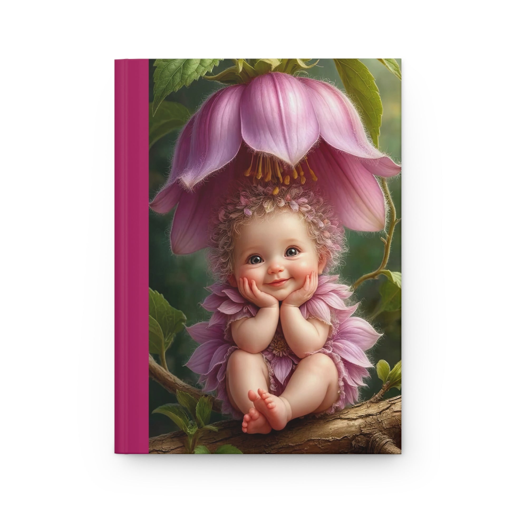 Whimsical Floral Hardcover Journal, Cute Baby Fairy Design