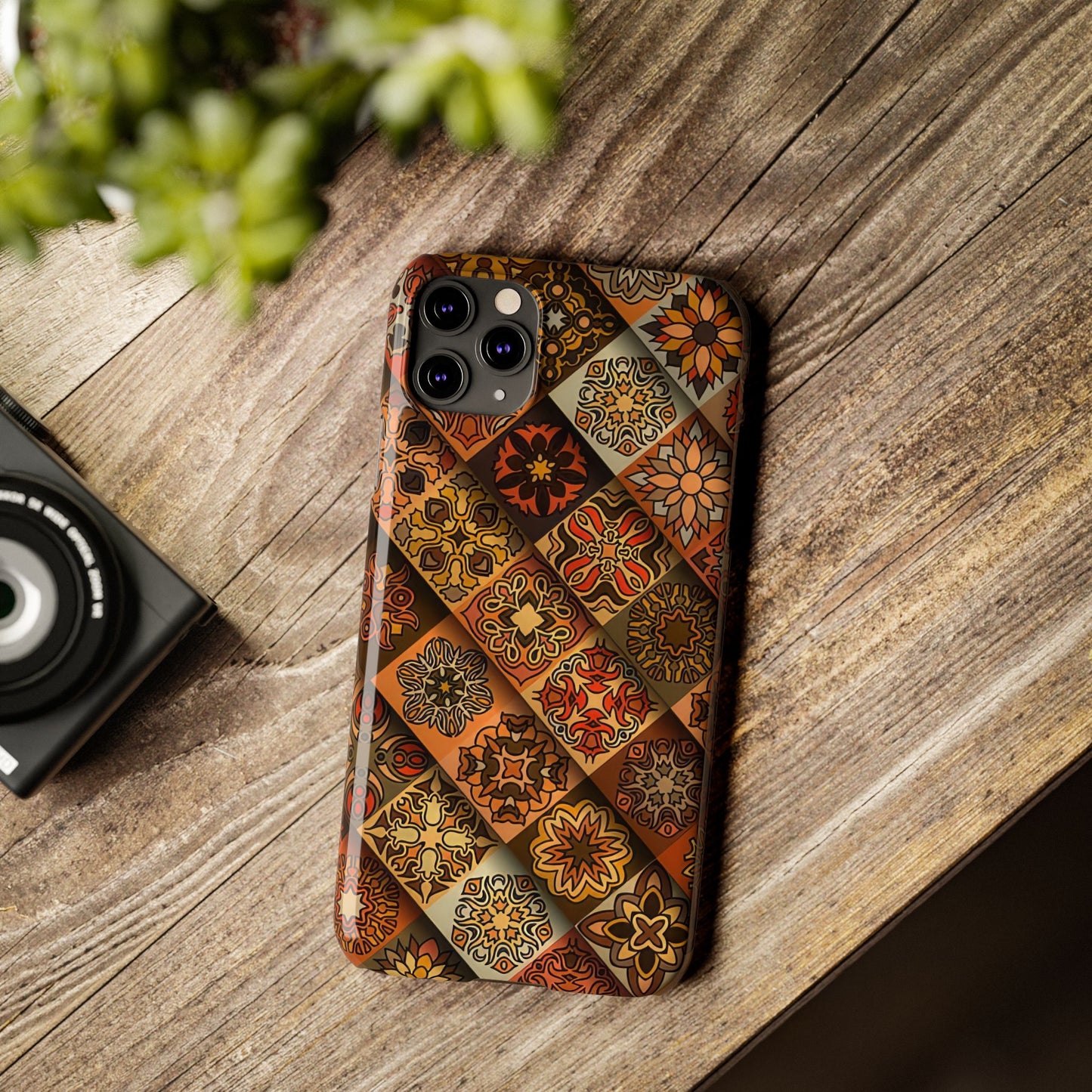 Aztec Geometric Slim Case, Boho Orange
