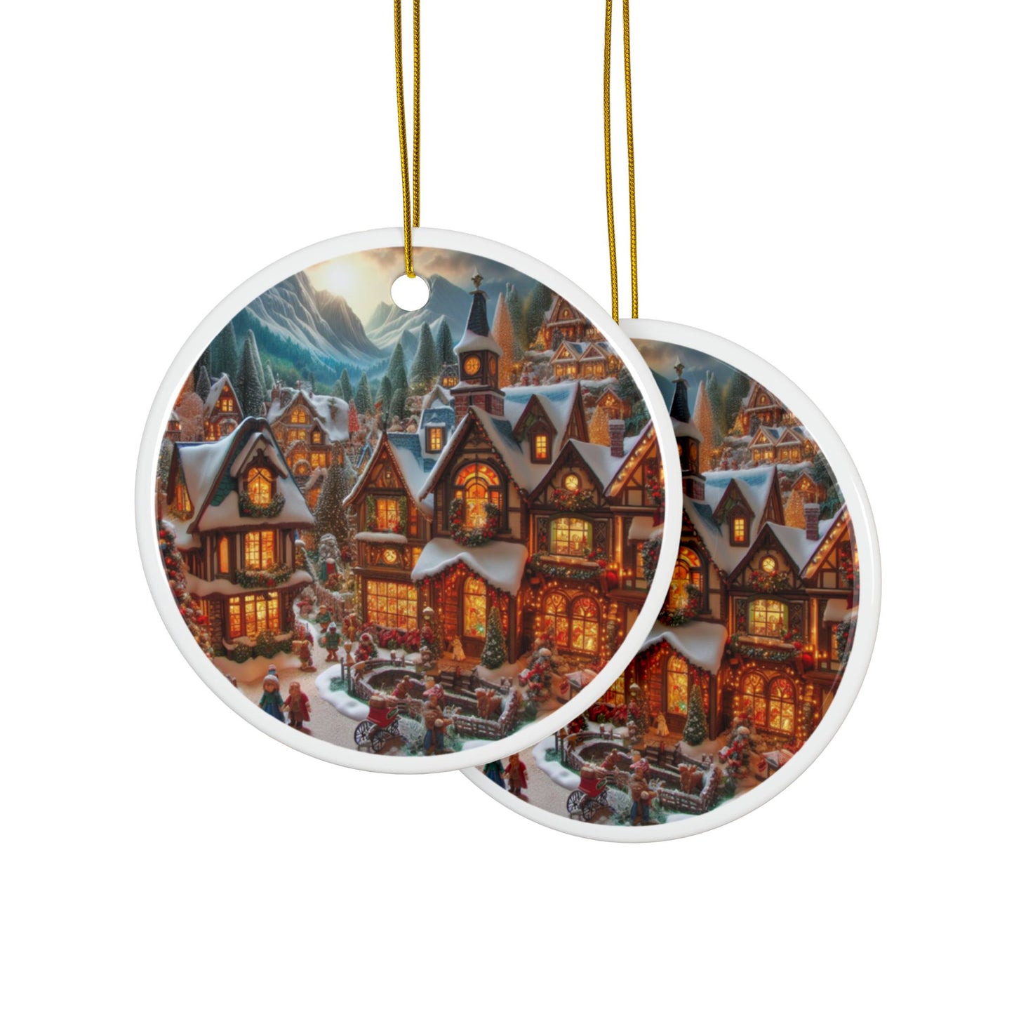 Enchanted Winter Town Ceramic Ornaments, 2-Side Print, (1pc, 3pcs, 5pcs, 10pcs)