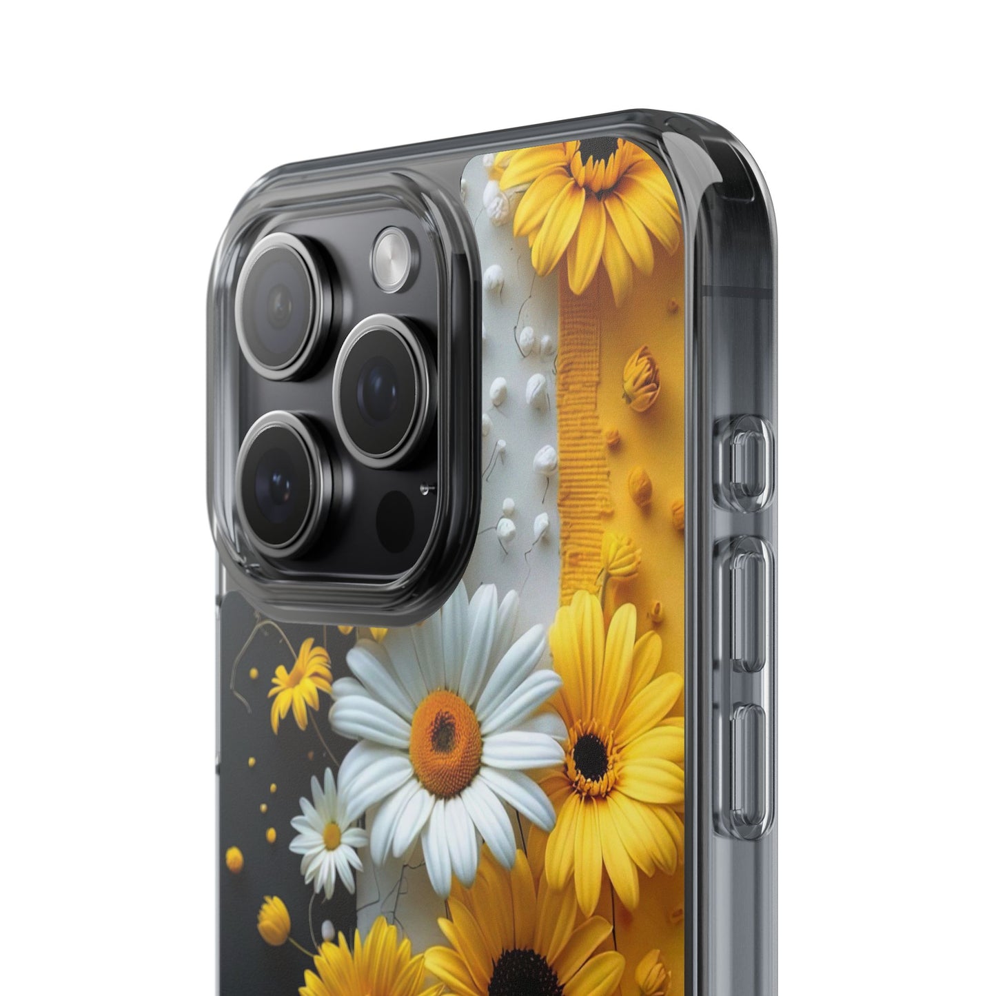 Clear Floral Phone Case - Yellow and White Daisy Pattern Colorful Spring Accessory