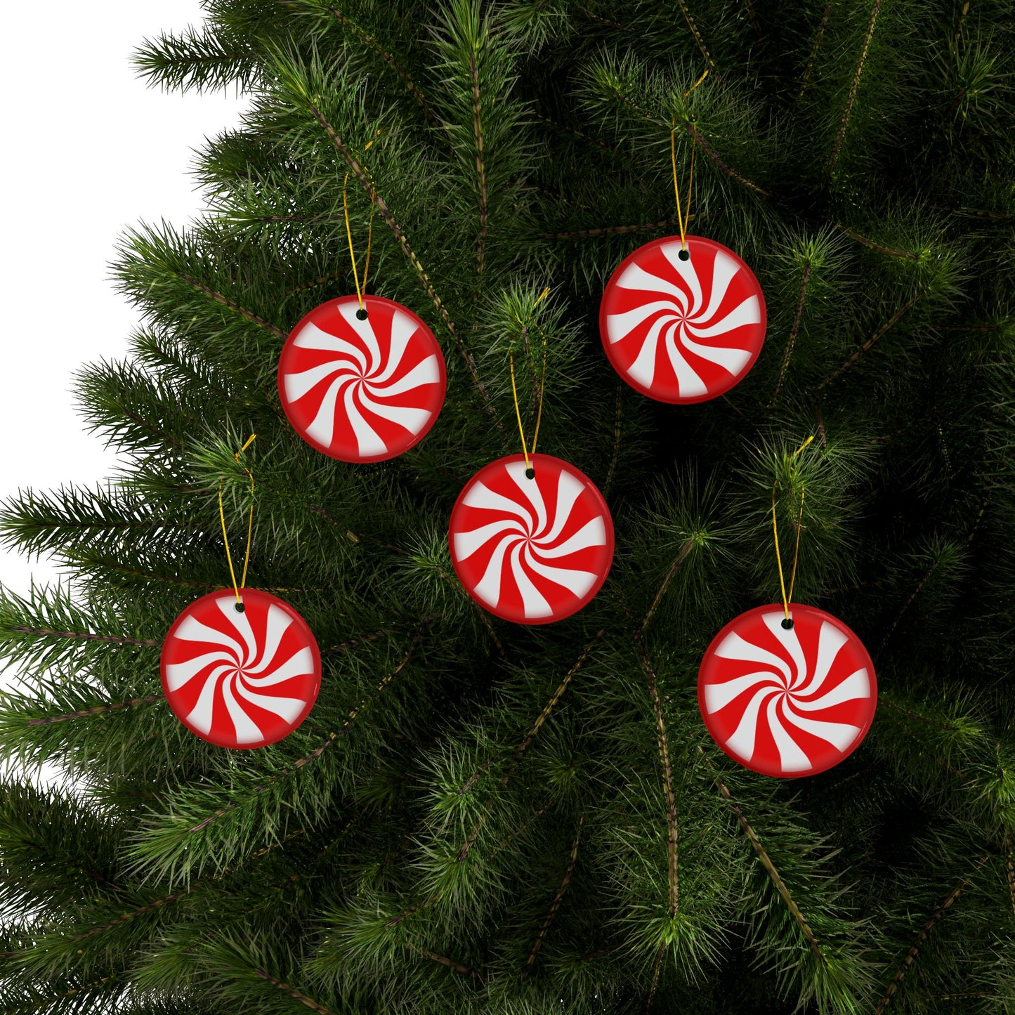 Santa’s Peppermint Delight Christmas Ceramic Ornaments (1pcs, 3pcs, 5pcs, 10pcs) 2-Side Print