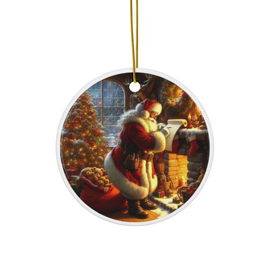 Checking Twice: Santa’s List Christmas Ceramic Ornaments, 2-Side Print, (1pc, 3pcs, 5pcs, 10pcs)