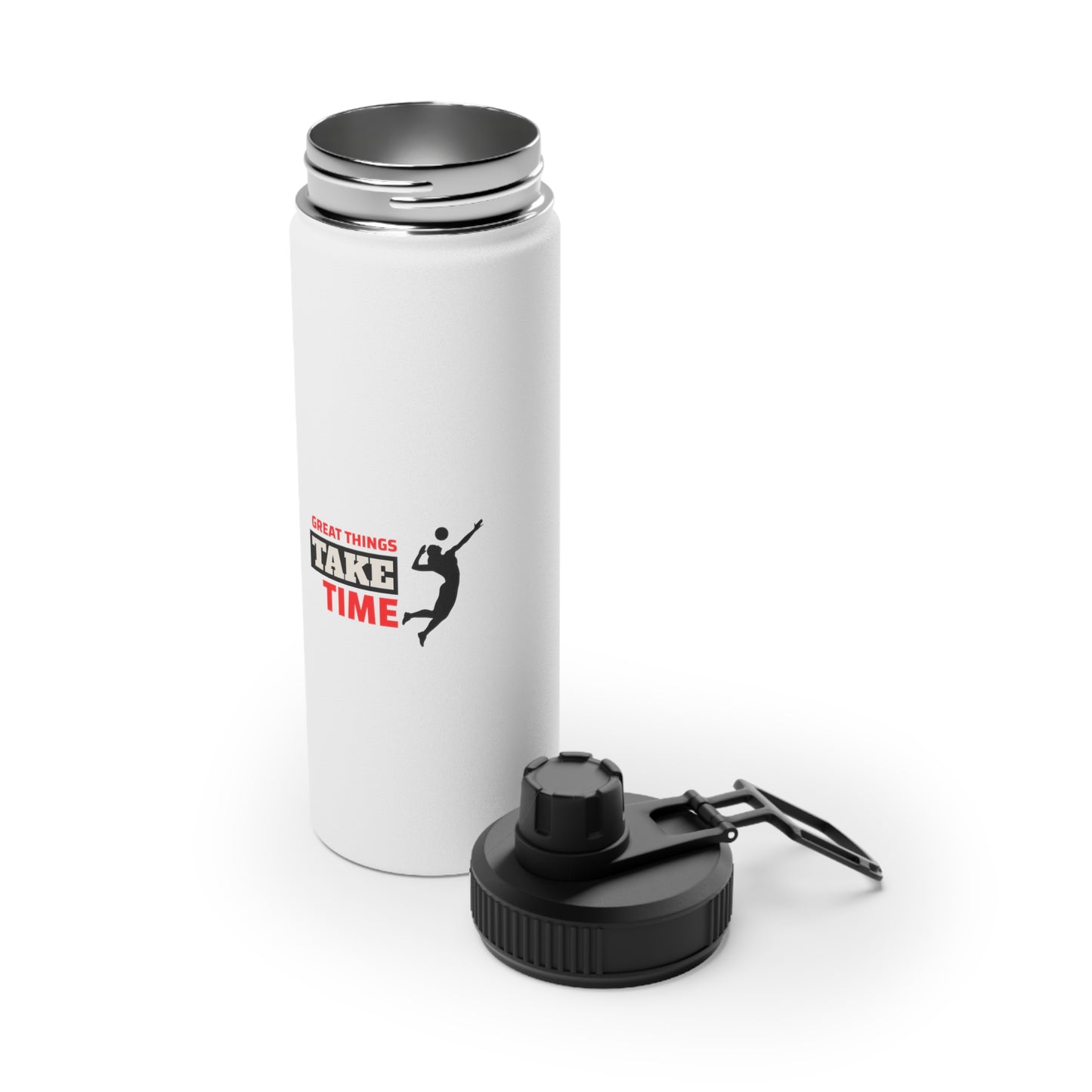 Great Things Take Time Stainless Steel Water Bottle, Sports Lid