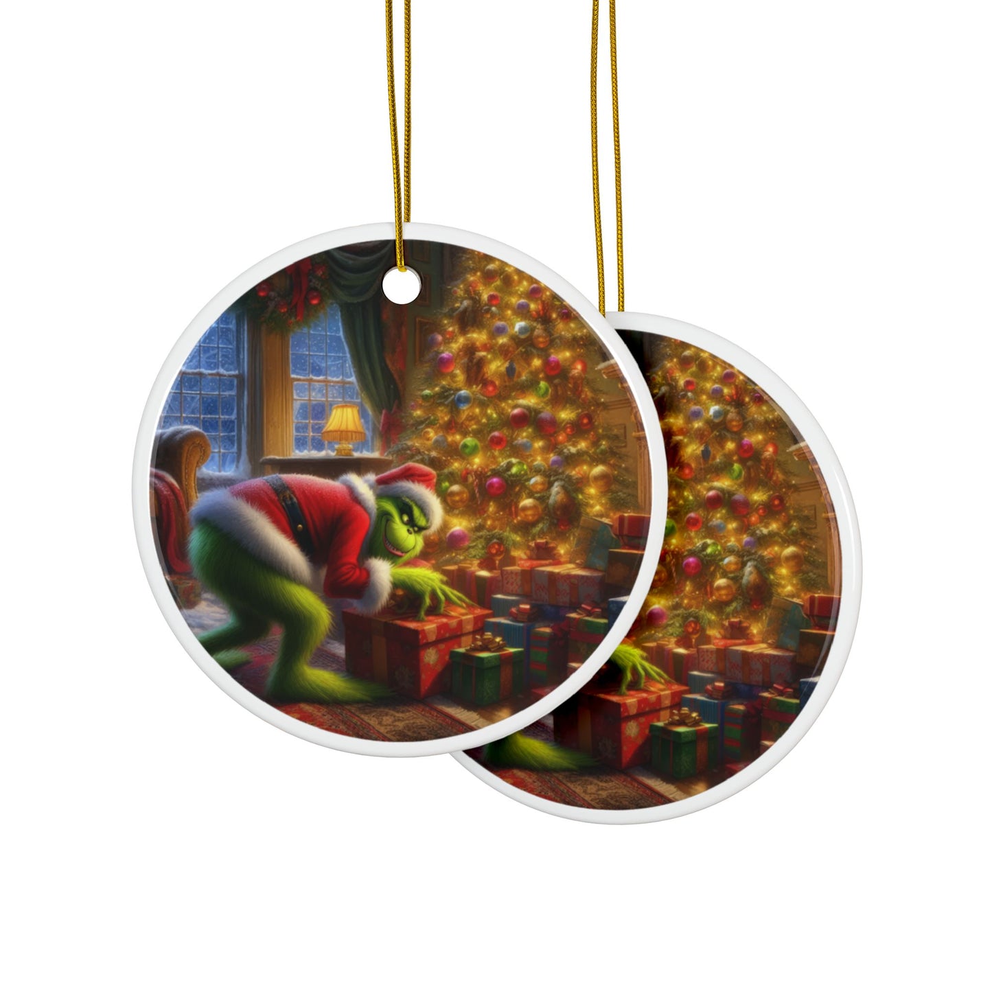 The Grinch’s Christmas Cunning Christmas Ceramic Ornaments, 2-Side Print, (1pc, 3pcs, 5pcs, 10pcs)