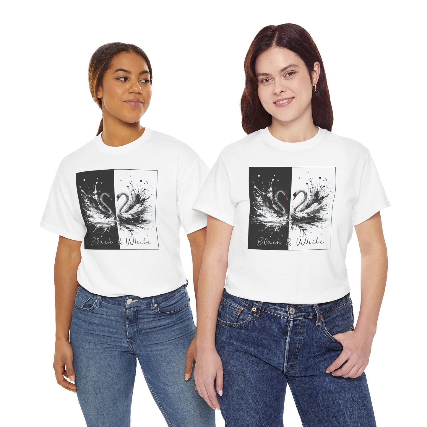 Black & White Swans Unisex Heavy Cotton Tee