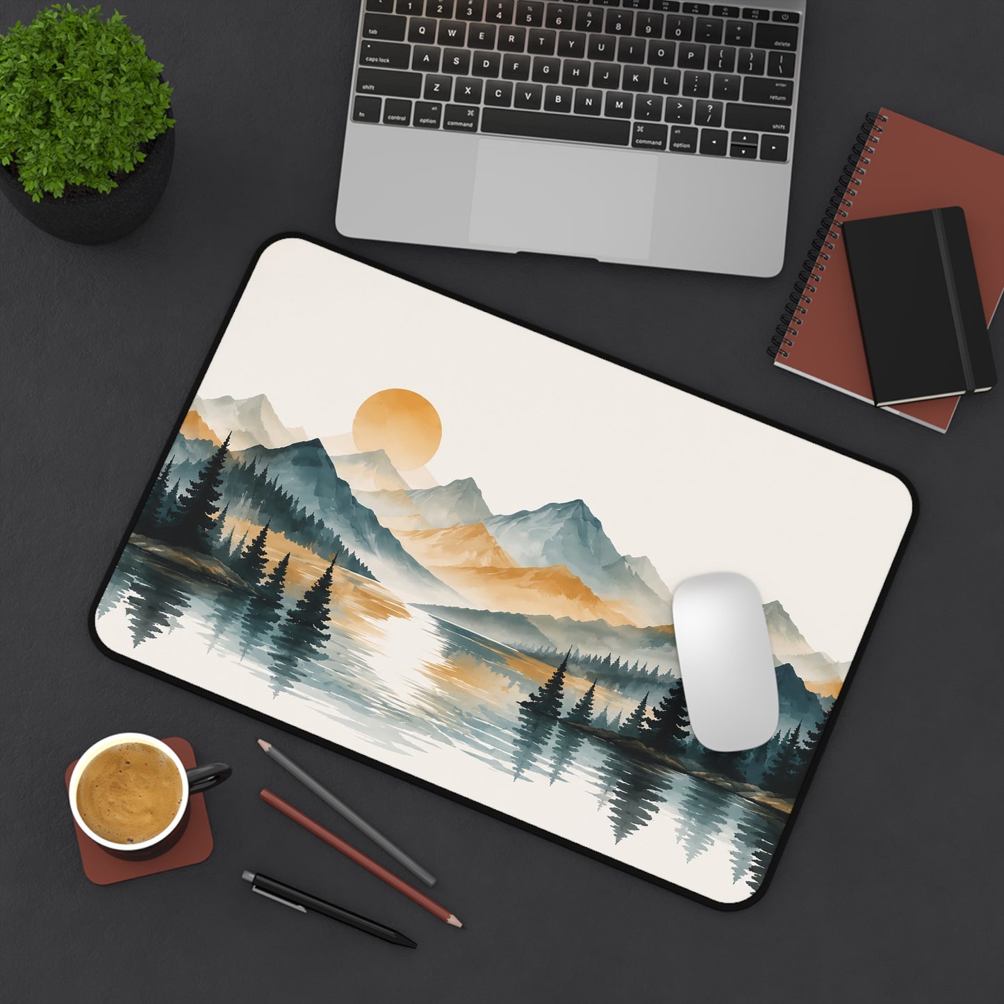 Mountain Sunrise Desk Mat — Scenic Lake Landscape Mouse Pad