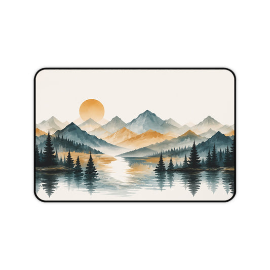 Mountain Sunrise Desk Mat — Scenic Lake Landscape Mouse Pad