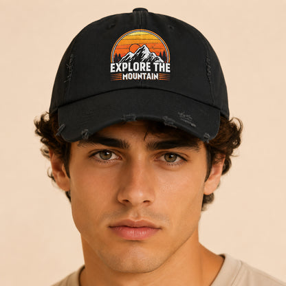 Unisex Distressed Cap - Explore the Mountain Adventure Hat