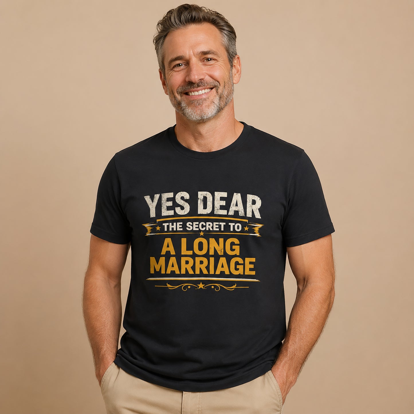 Marriage Humor T‑Shirt — "Yes Dear The Secret to a Long Marriage" Tee