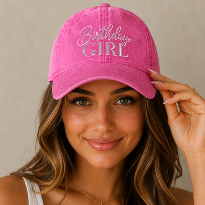 Birthday Girl Women’s Pigment-Dyed Cap – Embroidered Vintage Baseball Hat